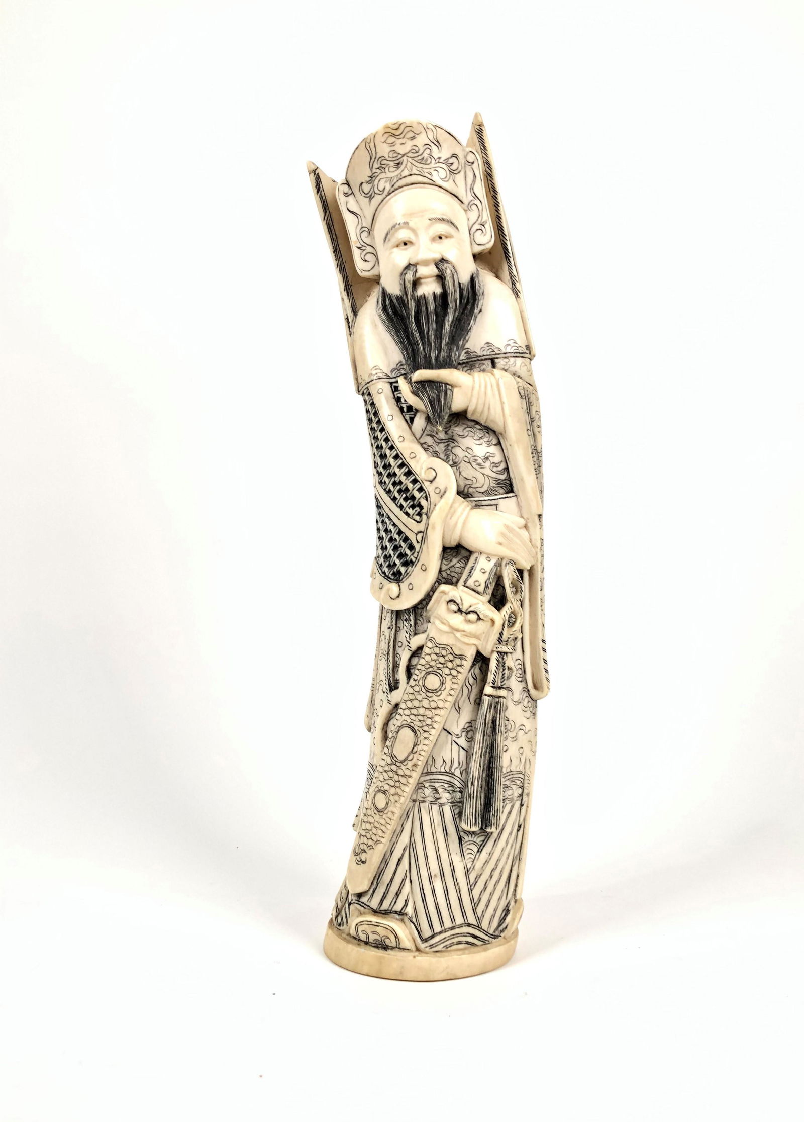 Hand Carved Chinese Painted Figure: Hand Carved Chinese Painted Figure. Mesaure 12 1/2"in H x 2 3/4"in W x 2 1/4"in D.