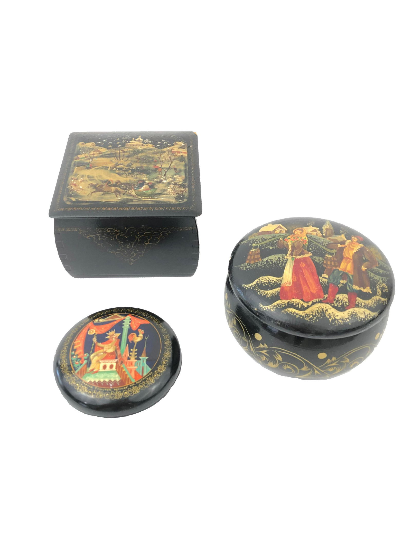 Lot of 3 Antique Russian Lacquered Boxes (1 of 2)