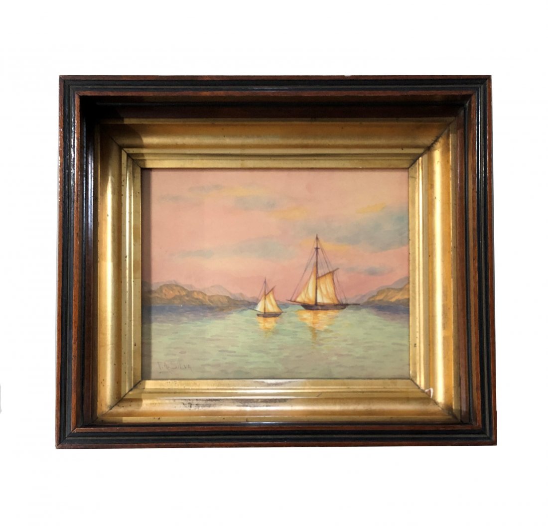 Francis Augustus Silva (1835 - 1886) American: Francis Augustus Silva (1835 - 1886) American. Watercolor on Paper. Measure 7 1/2"in H x 9 1/2"in W and 12"in H x 14"in W with frame. Francis Augustus Silva was a Luminist painter of the "second gener