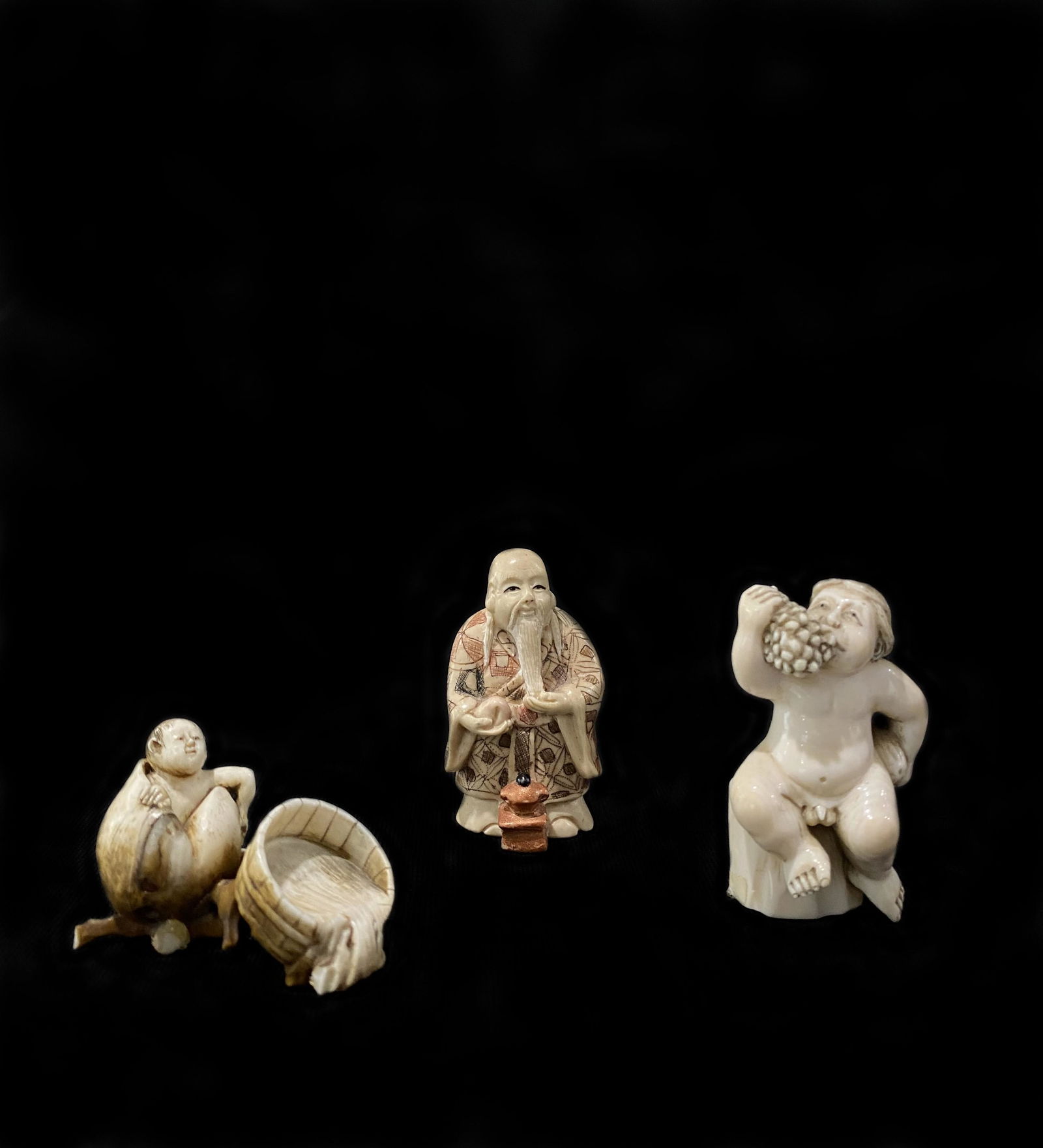 Lot of 3 Hand-Carved and Polychrome Netsukes (1 of 4)