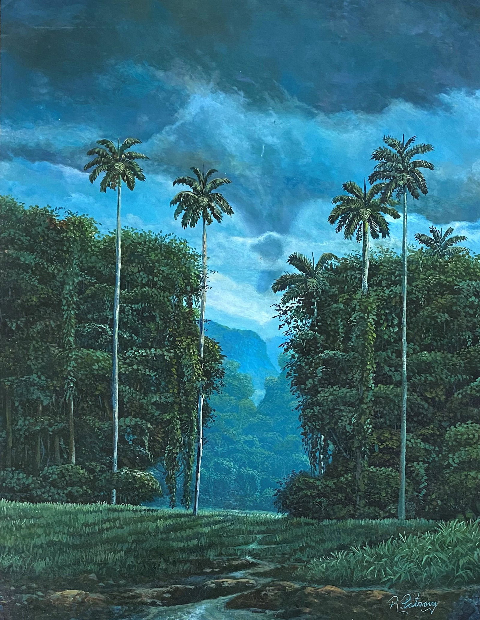 Radames Potrony. Cuban Artist: Radames Potrony. Cuban Landscape. Latin American Art. Acrylic on Paper on Board. Measure 26 1/2"in H x 20 1/2"in W. No frame.
