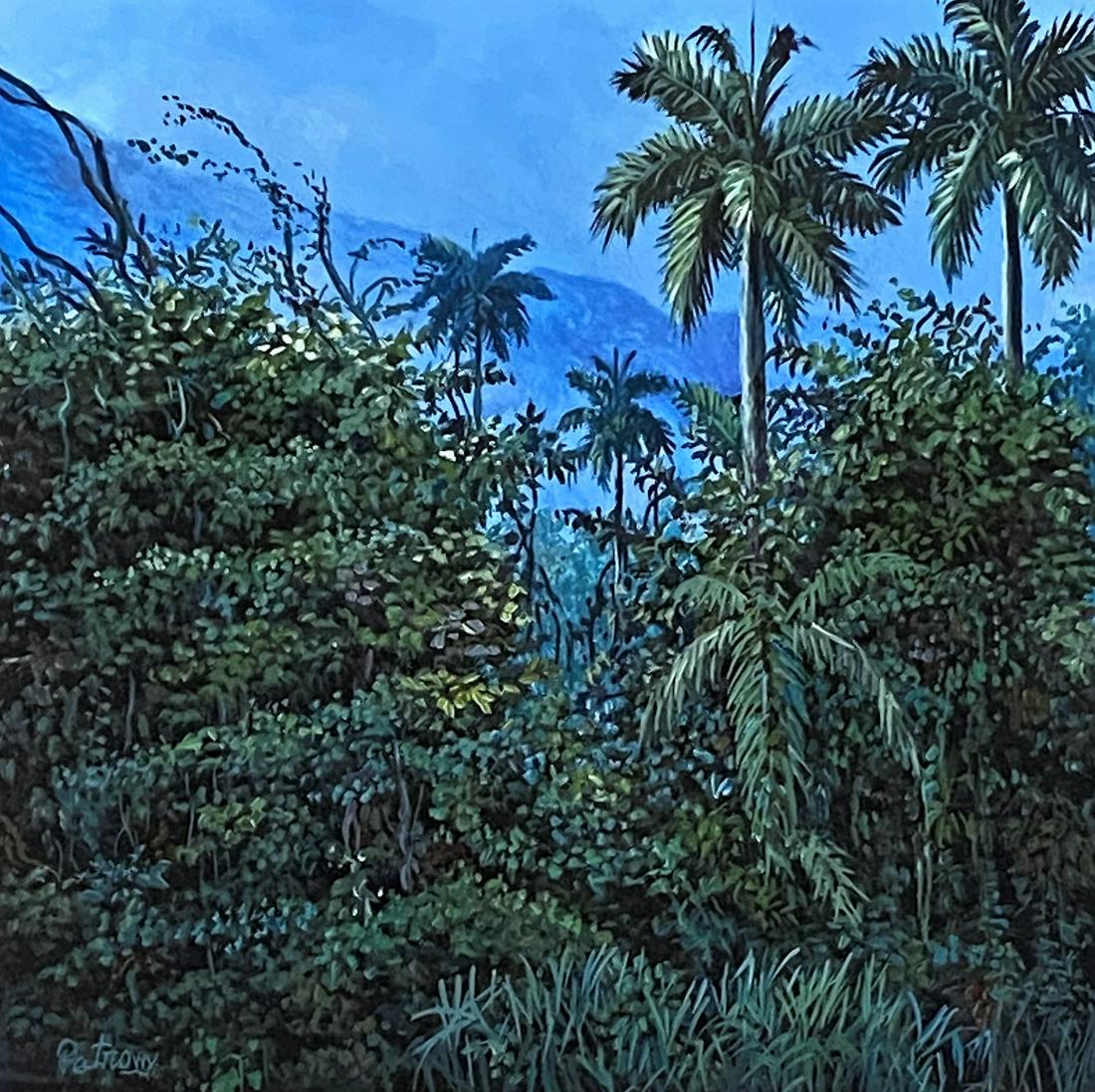 Radames Potrony. Cuban Artist: Radames Potrony. Cuban Landscape. Latin American Art. Acrylic on Paper on Board. Measure 13 1/2"in H x 13 1/2"in W. No frame.