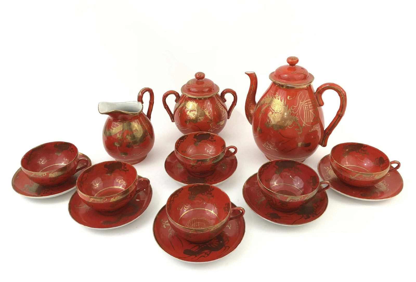 Orange & Gold Dragon Tea Set (1 of 2)