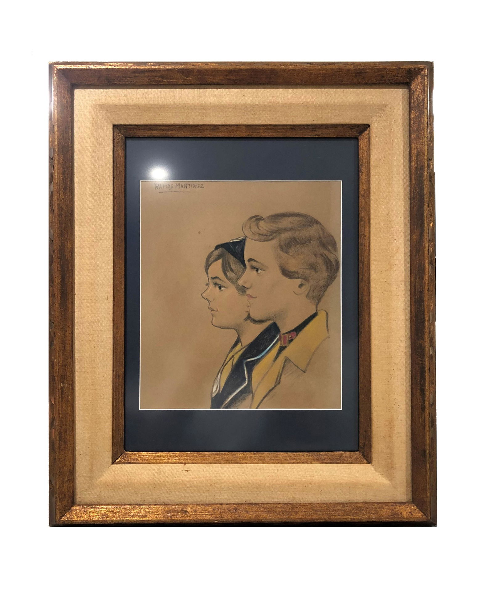 Alfredo Ramos Martinez (1871 - 1946). Mexican.: Alfredo Ramos Martinez (1871 - 1946). Mexican. Pastel on Paper. Measure 11 1/2"in H x 10"in W and 23 1/2"in H x 19 1/2"in W with frame. Born in Monterrey, Mexico on Nov. 12, 1871. At age nine Martinez