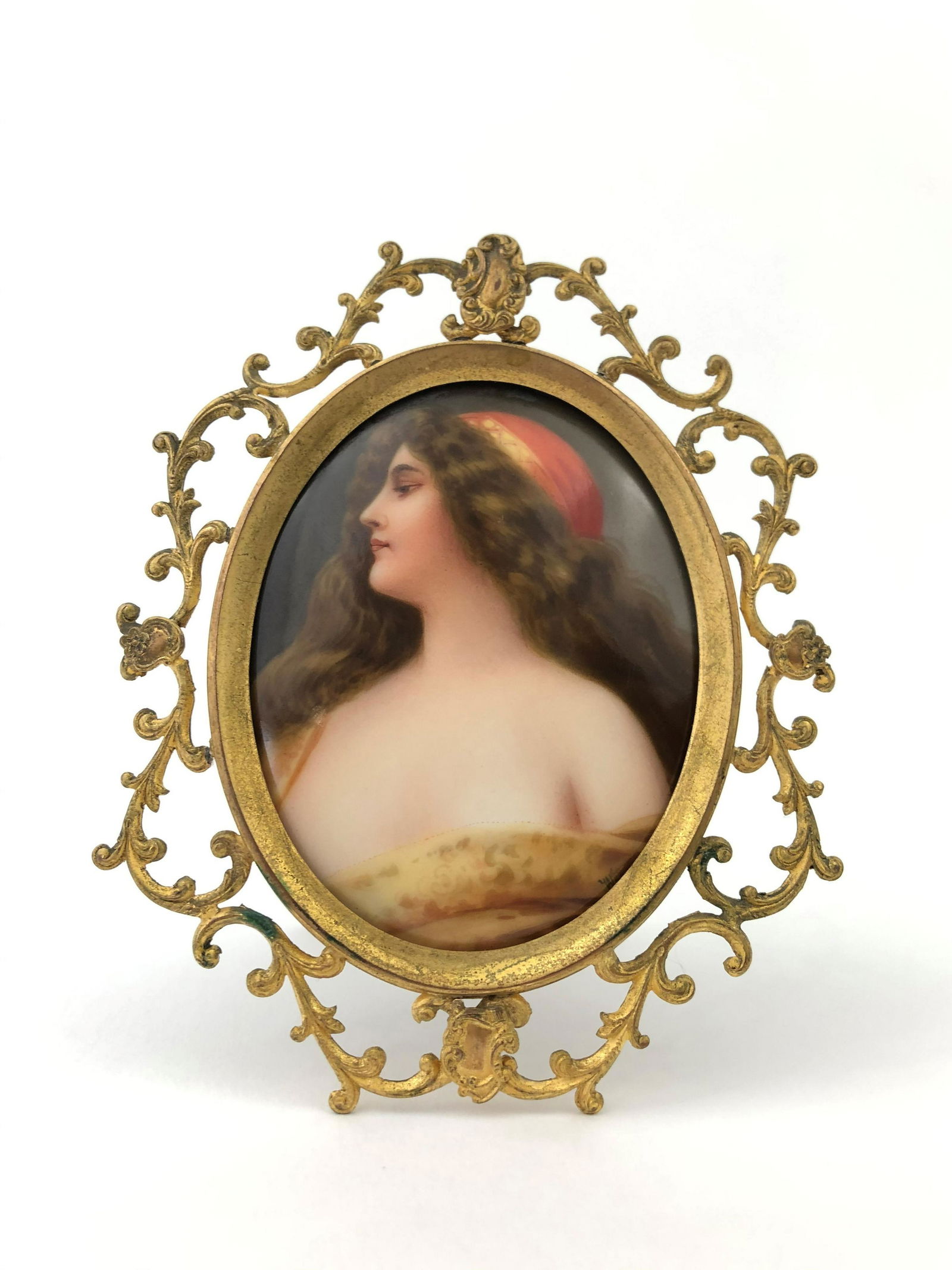 Antique Hand Painted Wagner Plaque with Bronze Frame (1 of 3)