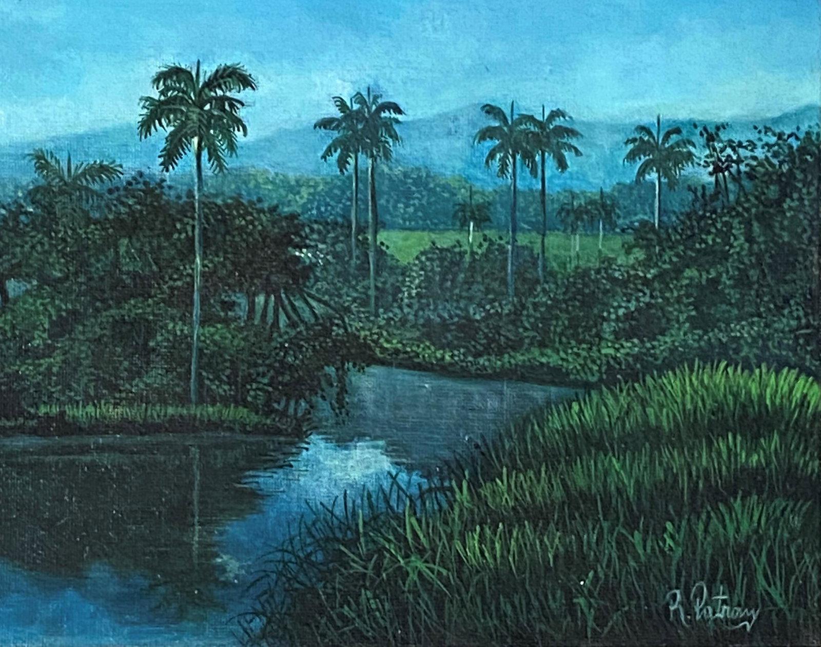 Radames Potrony. Cuban Artist: Radames Potrony. Cuban Landscape. Latin American Art. Acrylic on Canvas on Board. Measure 14"in H x 18"in W. No frame.