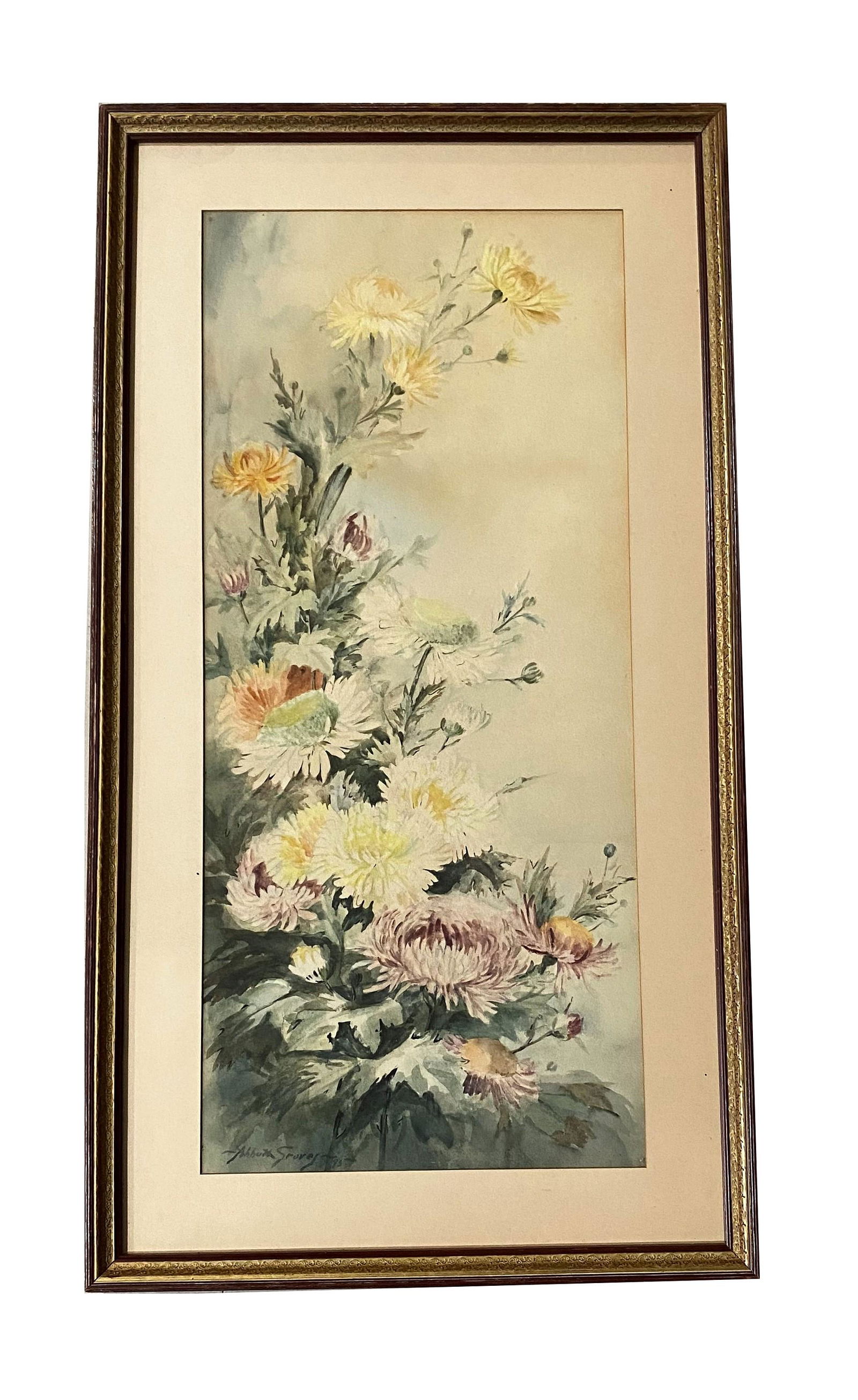 Abbott Fuller Graves (1859-1936) American: Abbott Fuller Graves (1859 - 1936) American. Watercolor. Measure 24"in H x 10 3/4"in W and 29"in H x 16"in W with frame. Born in Weymouth, Massachusetts, Abbott Fuller Graves was an influential Boston