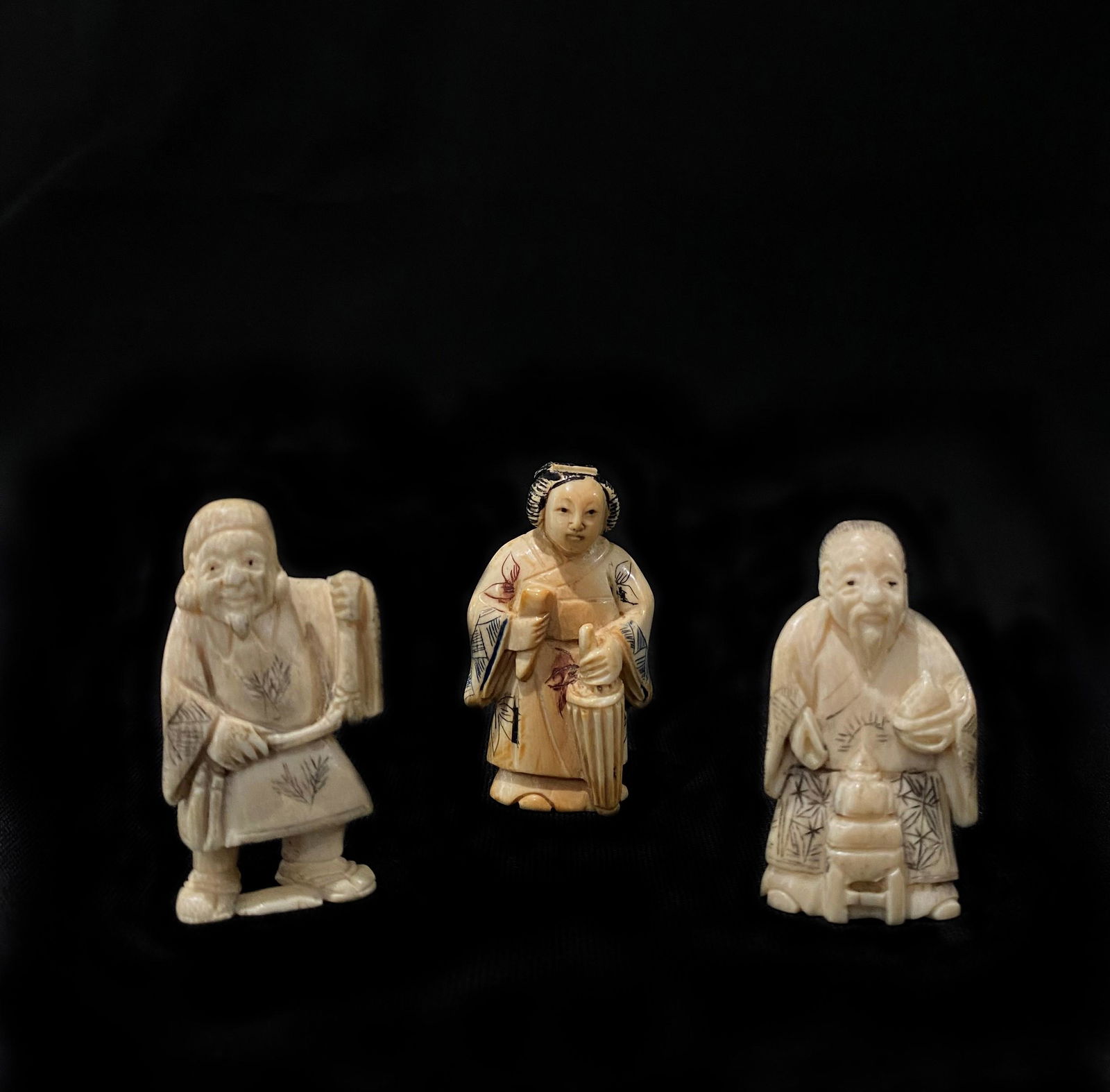 Lot of 3 Hand-Carved and Polychrome Netsukes (1 of 4)