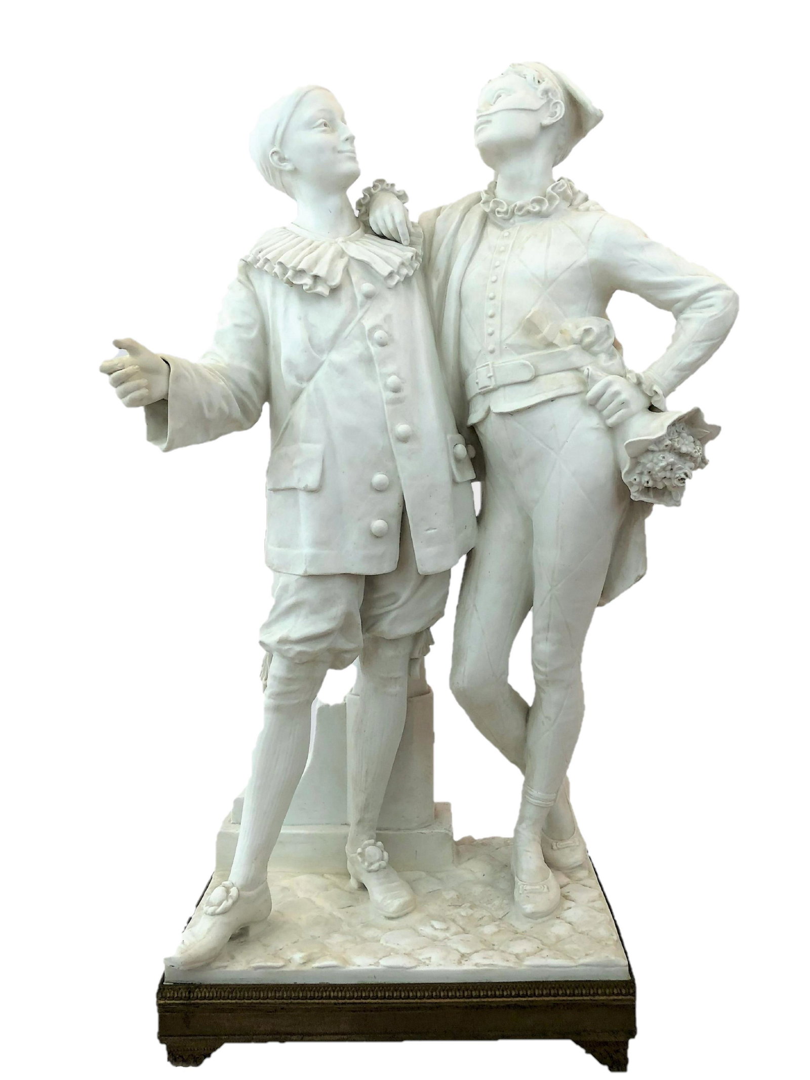 Figure of harlequins in biscuit: Figure of harlequins in biscuit. Measure 26"in H x 16"in W.