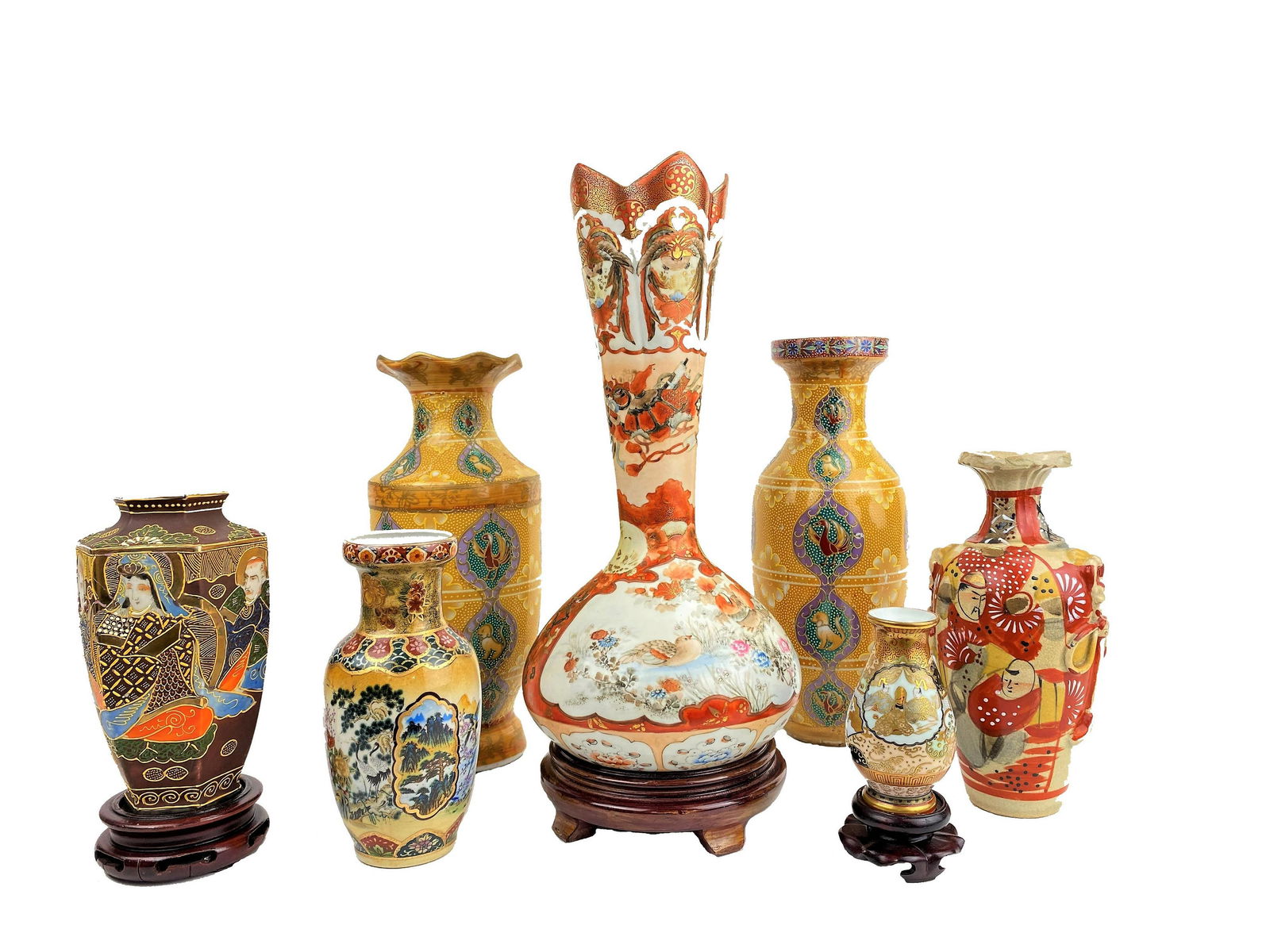 Lot of Seven Hand Painted Asian Porcelain Vases (1 of 8)