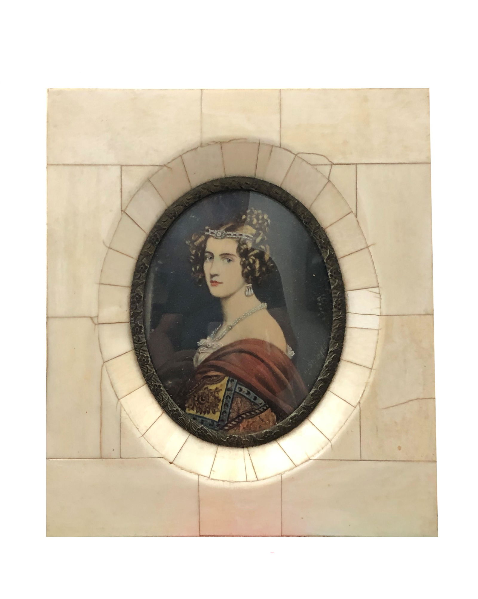 Antique Hand Painted Framed Portrait Plaque (1 of 2)