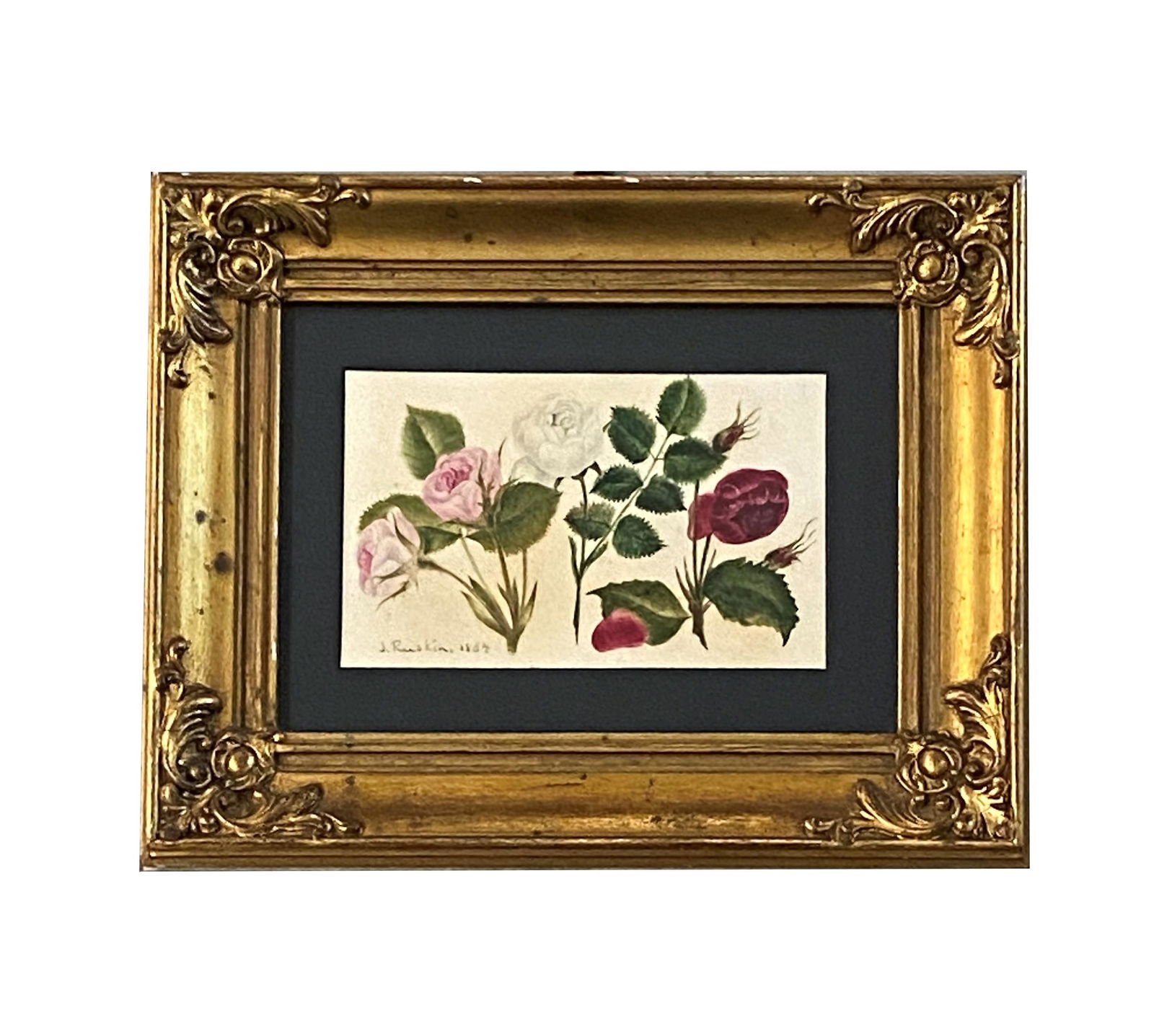 John Ruskin (1819 - 1900) England: John Ruskin (1819 - 1900) England. Watercolor on Paper. Dated 1884. Measure 3 1/4"in H x 5 1/4"in W and 7 1/2"in H x 9 1/2"in W wih frame. Known for: Watercolor painting, draughtsman, writing. John Ru