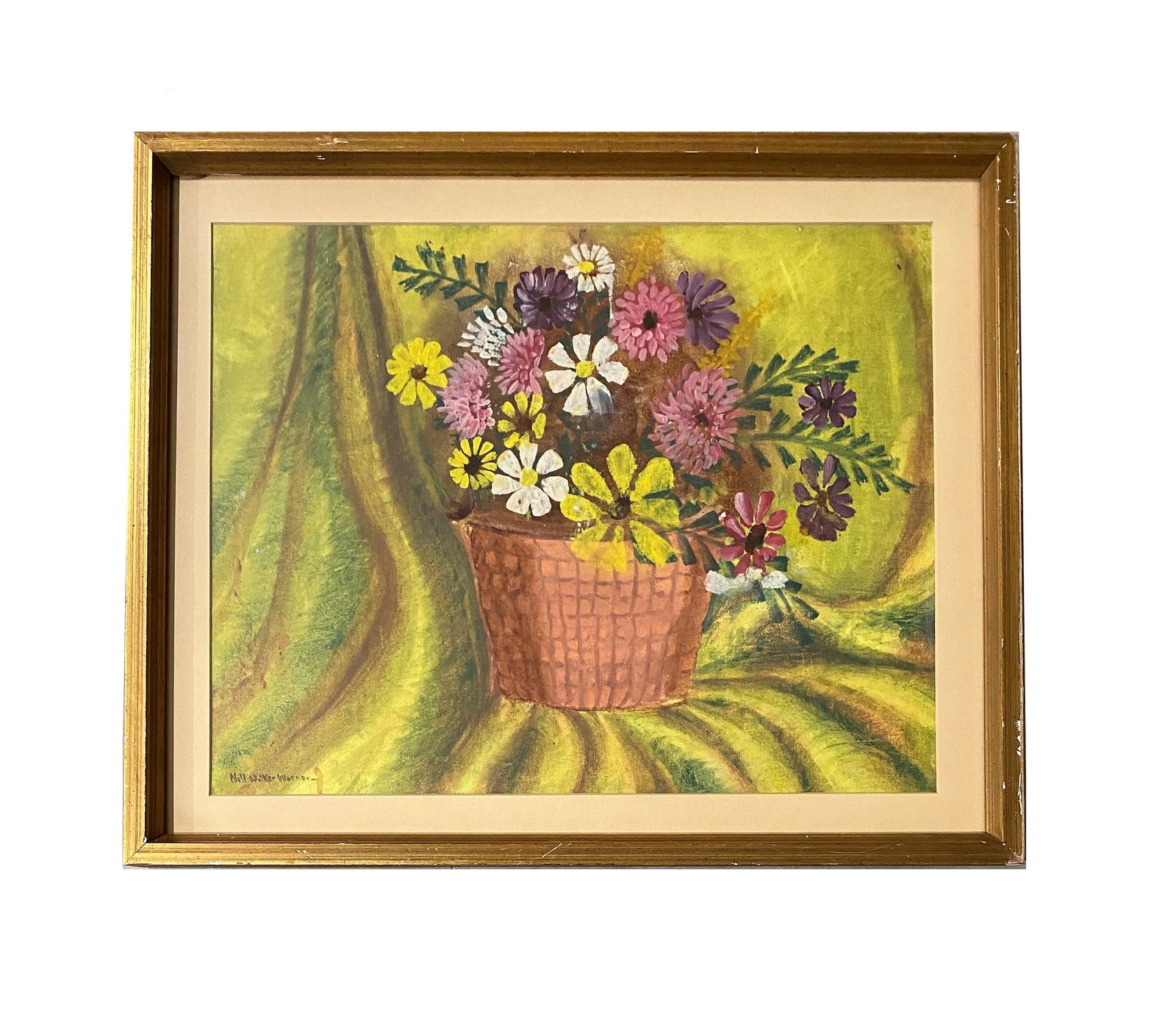 Nell Gertrude Walker Warner (1891 - 1970) American: Nell Gertrude Walker Warner (1891 - 1970) American. Oil on Canvas. Measure 15 1/4"In H x 19 1/4"in W and 19 1/4"in H x 23 1/2"in W with frame. Known for: Landscape, floral still life and harbor painti