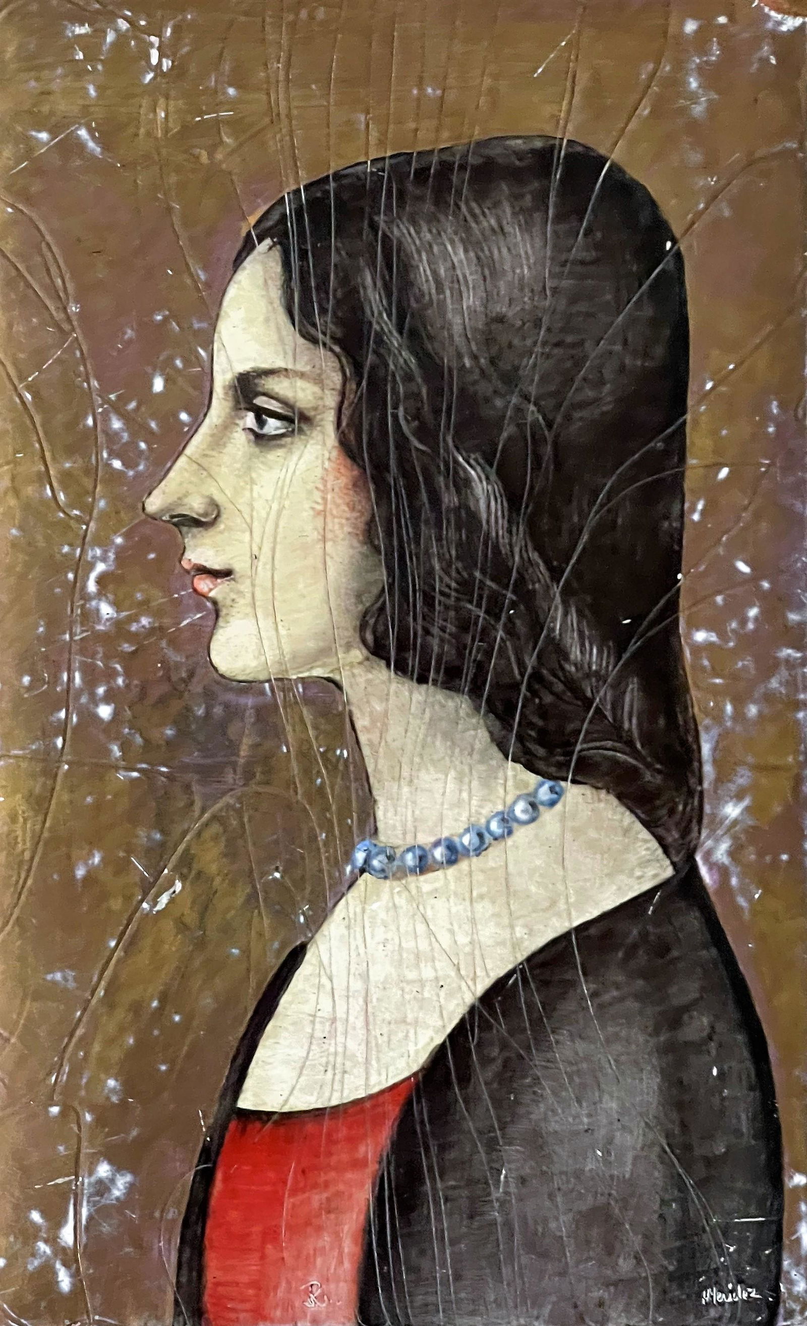 Painted Woman Enamel Portrait Plaque (1 of 2)