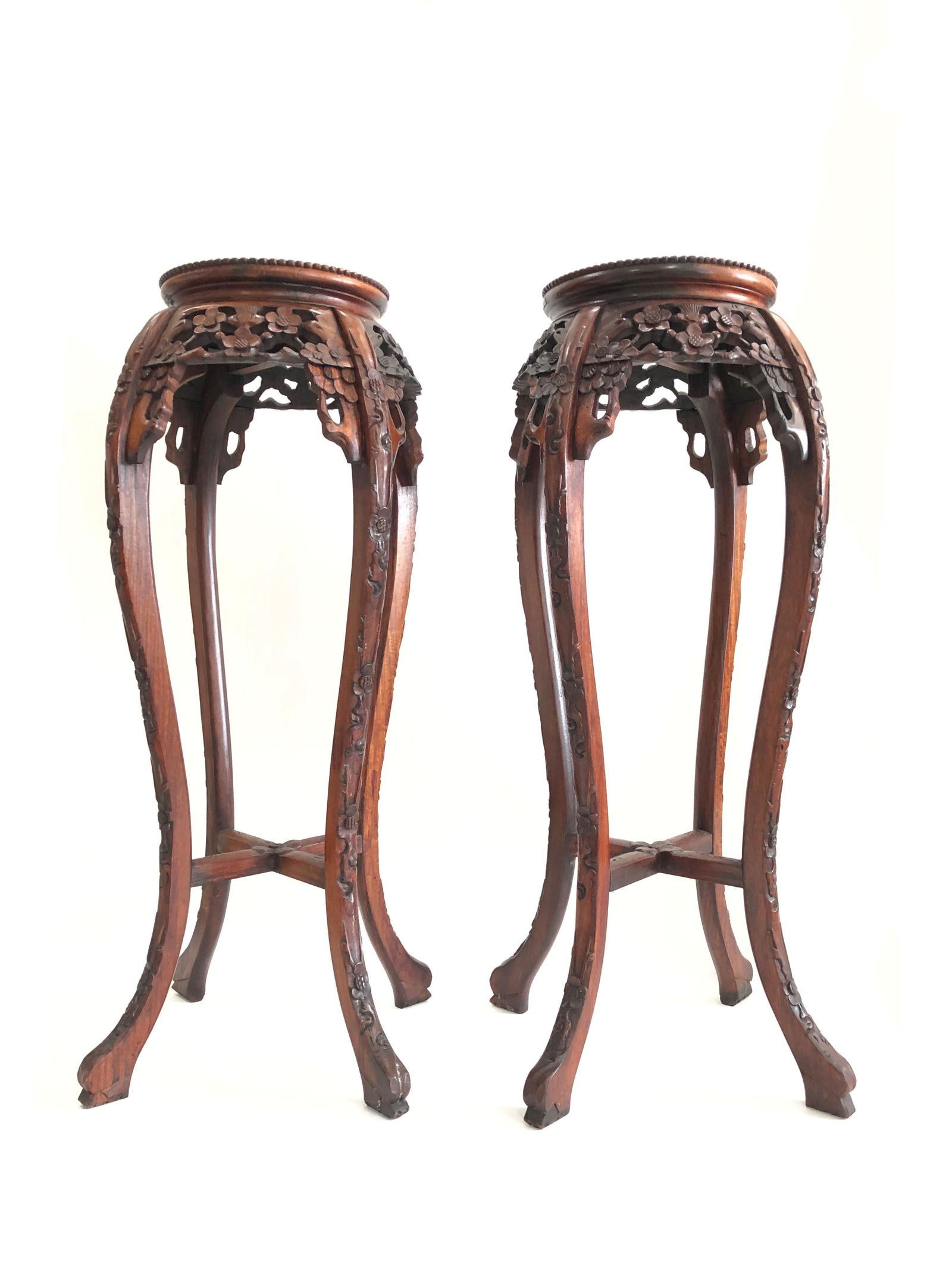 Pair of Carved Chinese Marble Top Pedestals / Stands (1 of 6)