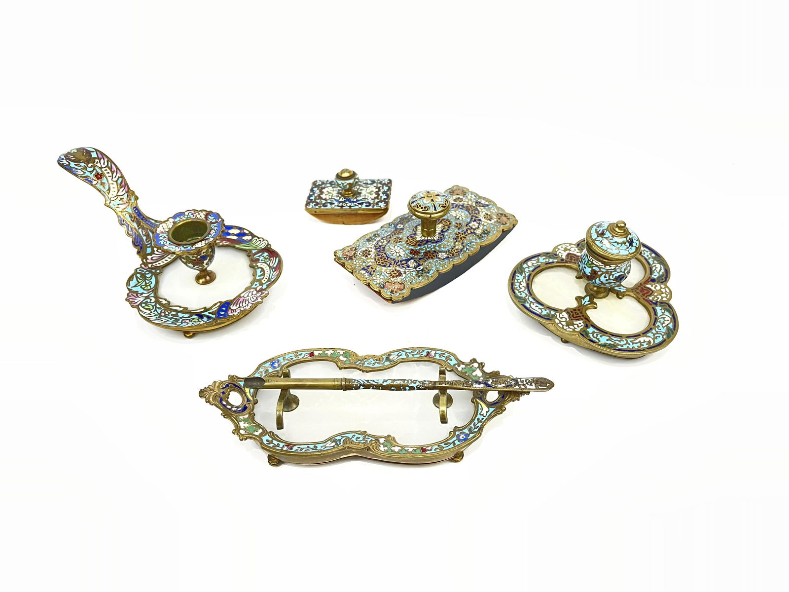 19th Century Five Pieces Champleve Desk Set (1 of 7)