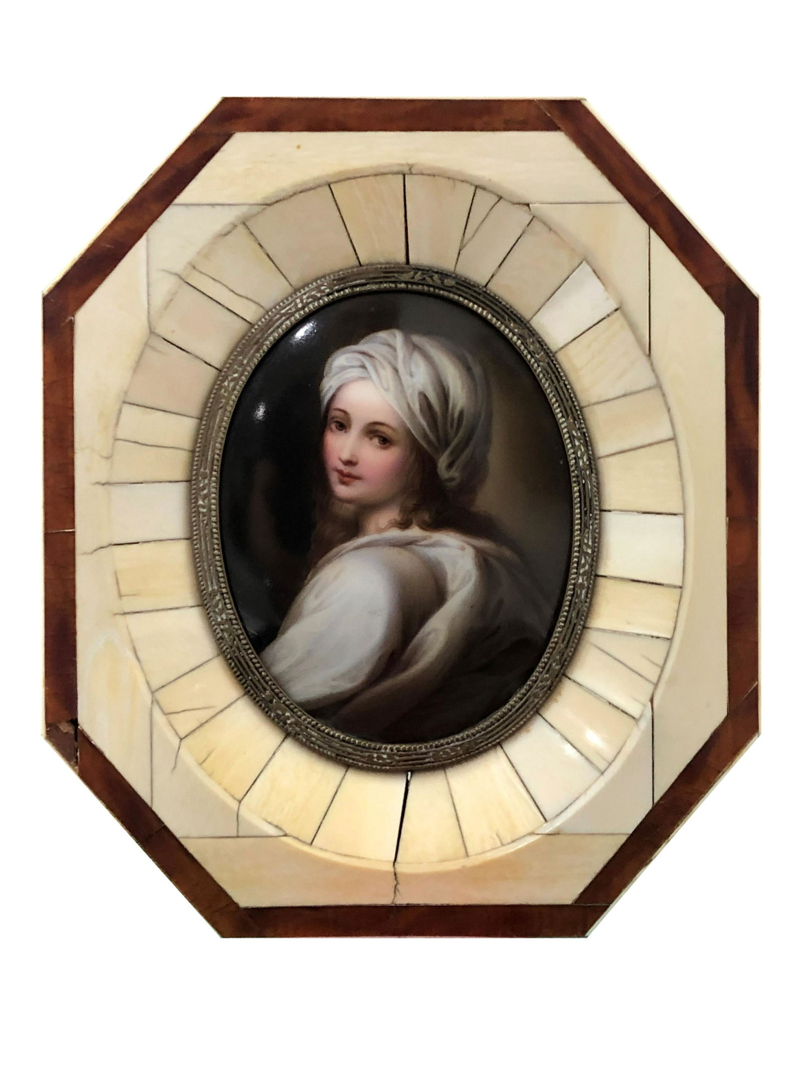 Antique Hand Painted Framed Portrait Plaque (1 of 2)