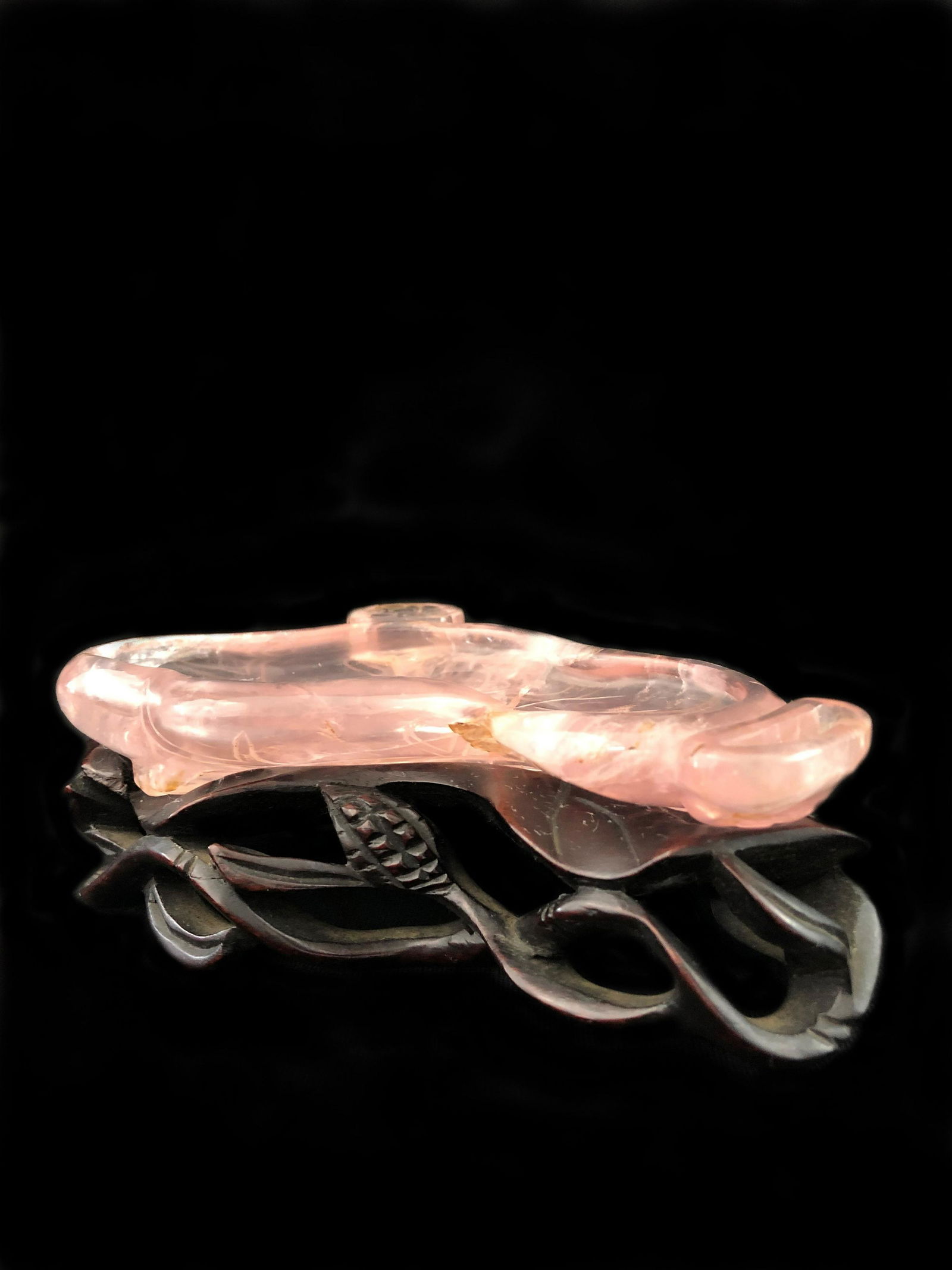 Chinese Carved Pink Rose Quartz Figural Ashtray (1 of 2)