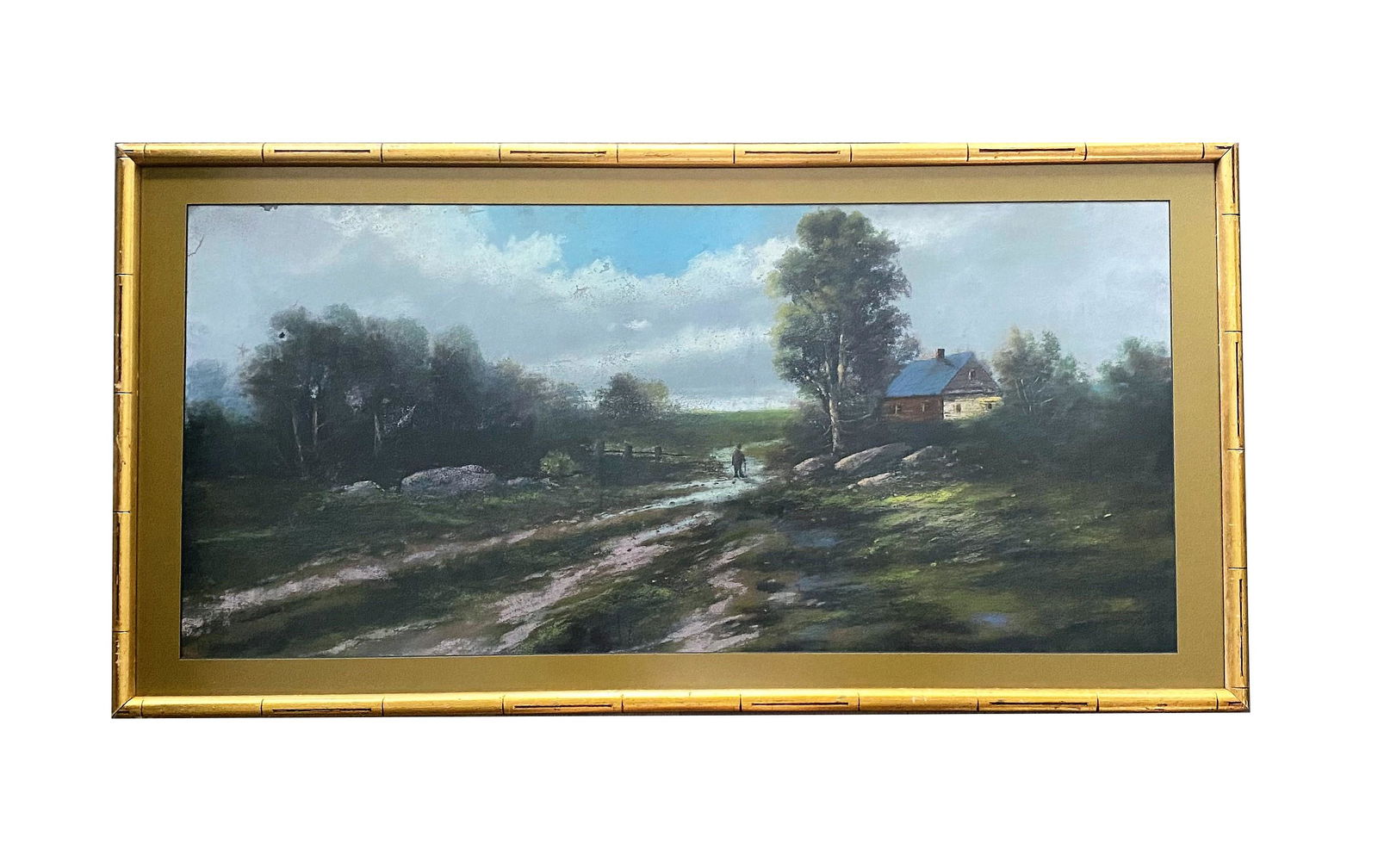Hugh Bolton Jones (1848 - 1927) American: Hugh Bolton Jones (1848 - 1927) American Pastel on Paper Measure 15"in H x 33"in W and 19"in H x 37 1/2"in W with frame Known for: Pastoral landscape, genre and coastal painting, woodcarving Name vari