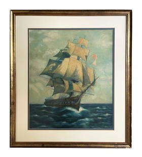 Frank Vining Smith (1879 - 1967) American: Frank Vining Smith (1879 - 1967) American Oil on Cardboard Measure 23"in H x 19"in W and 31"in H x 27 1/2"in W with frame Known for: Marine-ship, wildlife, illustration Biography: Frank