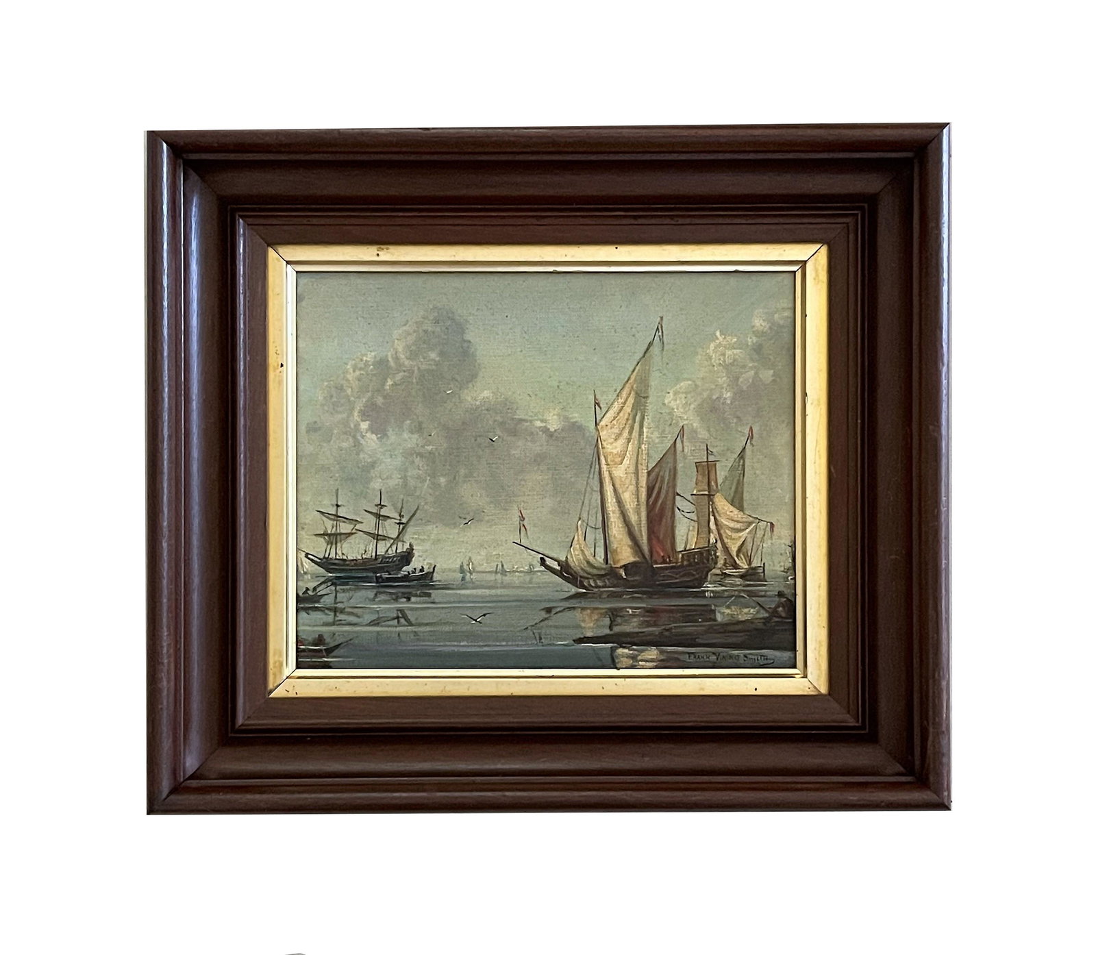 Frank Vining Smith (1879 - 1967) American: Frank Vining Smith (1879 - 1967) American Oil on Board Measure 8"in H x 10"in W and 12"in H x 14"in W with frame Known for: Marine-ship, wildlife, illustration Biography: During World War I, Frank Vin
