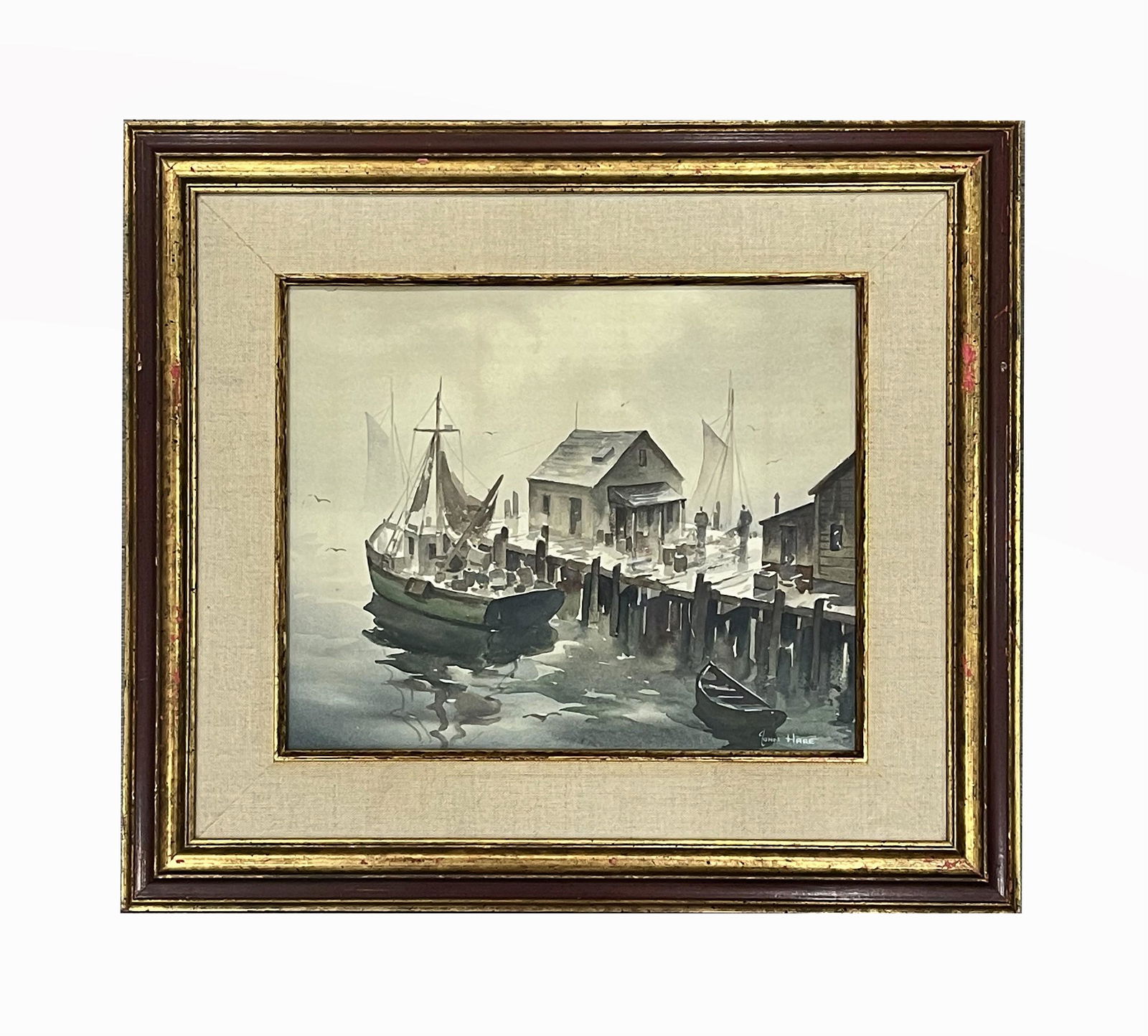John Cuthbert Hare (1908 - 1978) American: John Cuthbert Hare (1908 - 1978) American Watercolor on Paper Measure 9 1/2"in H x 12"in W and 16 1/2"in H x 18 1/2"in W with frame Known for: Watercolor sea-landscape painting, rural scene Biography: