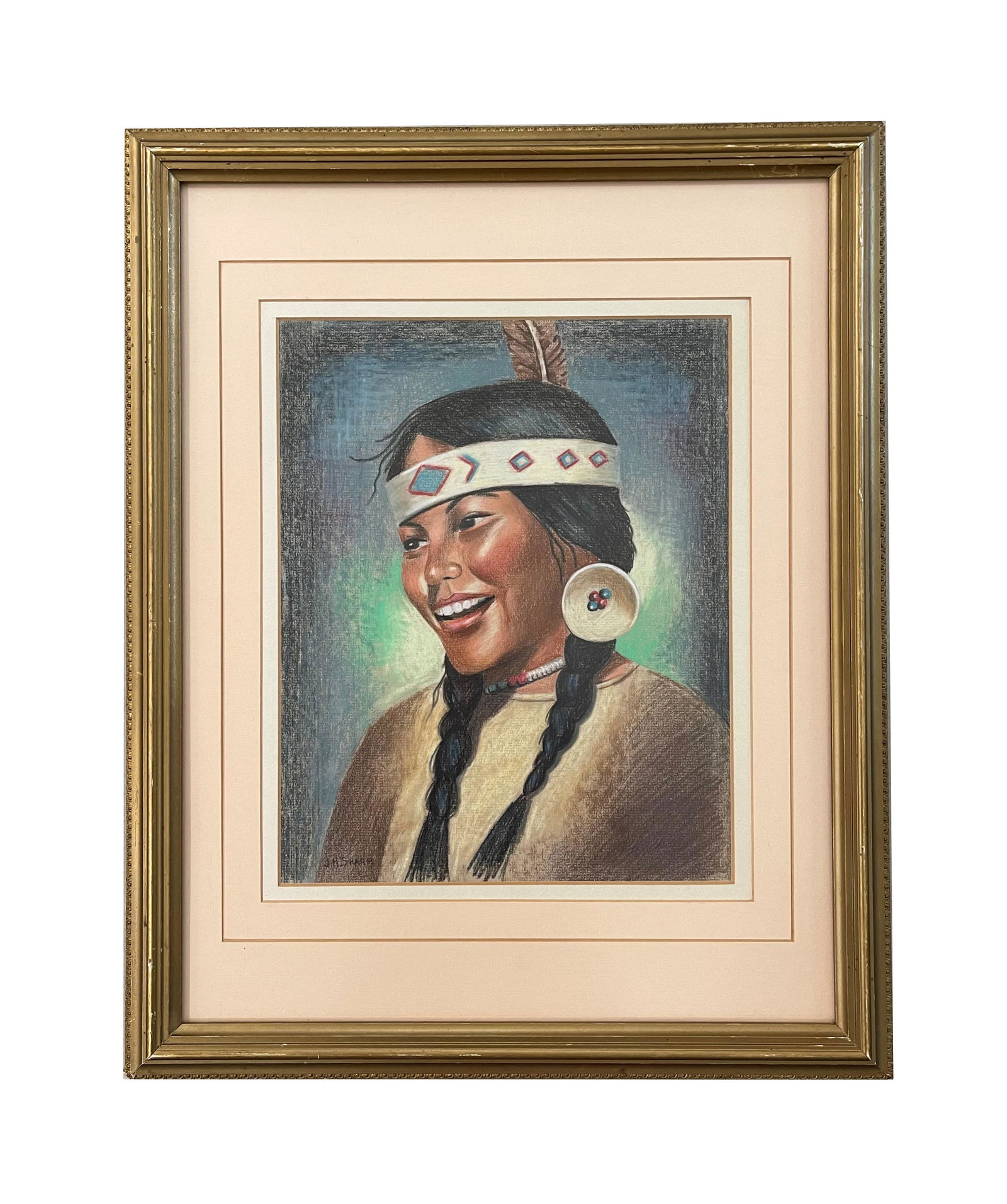 After Joseph Henry Sharp (1859 - 1953) American: After Joseph Henry Sharp (1859 - 1953) American Pastel on Paper Measure 13 3/4"in H x 11"in W and 23 1/4"in H x 18 1/2"in W with frame