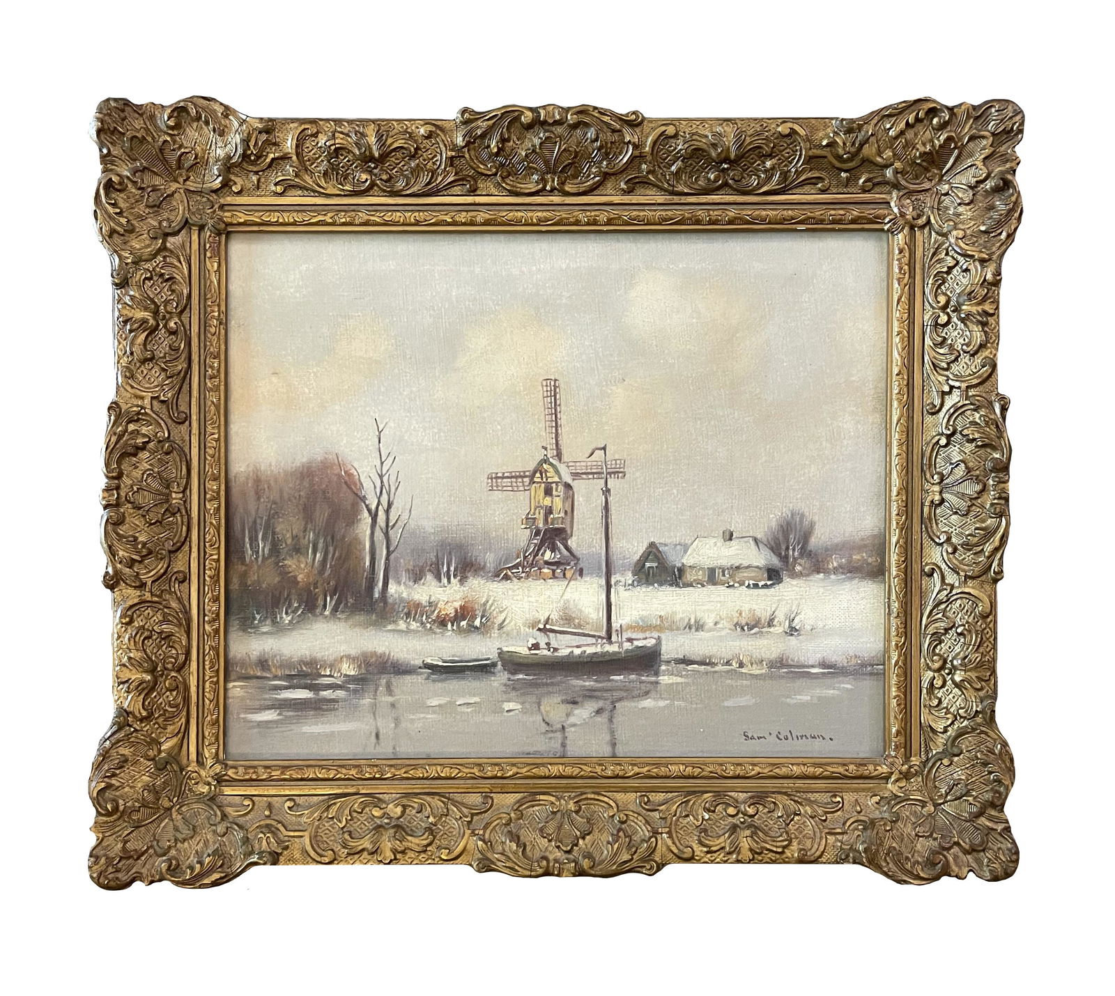 Samuel Colman (1832 - 1920) American: Samuel Colman (1832 - 1920) American Oil on Canvas Measure 9 3/4"in H x 11 3/4"in W and 12 3/4"in H x 15 1/4"in W with frame Known for: Landscape, animal, genre and botanical painting Name variants: S