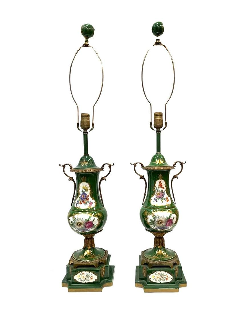 Pair of Hand Painted Sevres Style Porcelain Lamps (1 of 3)