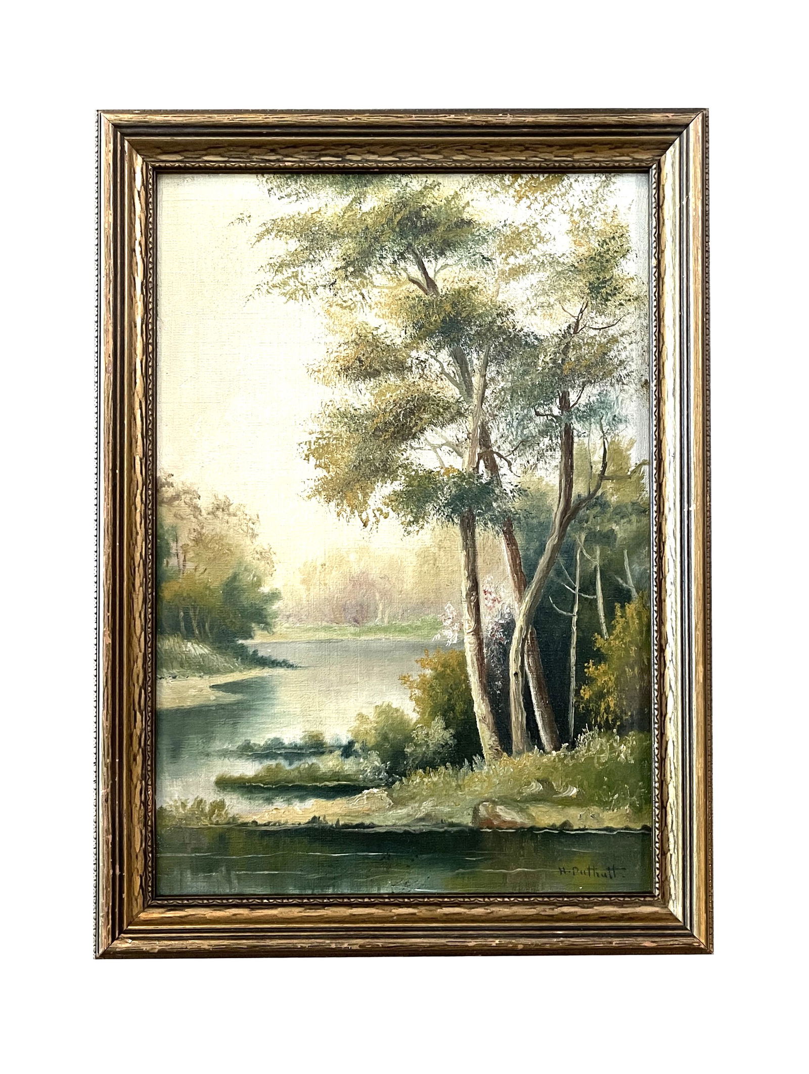 Hanson Duvall Puthuff (1875 - 1972) American: Hanson Duvall Puthuff (1875 - 1972) American Oil on Board Measure 13"in H x 9"in W and 14 1/2"in H x 10 1/2"in W with frame Known for: Desert landscape, portrait and mural painting Biography: Hanson P