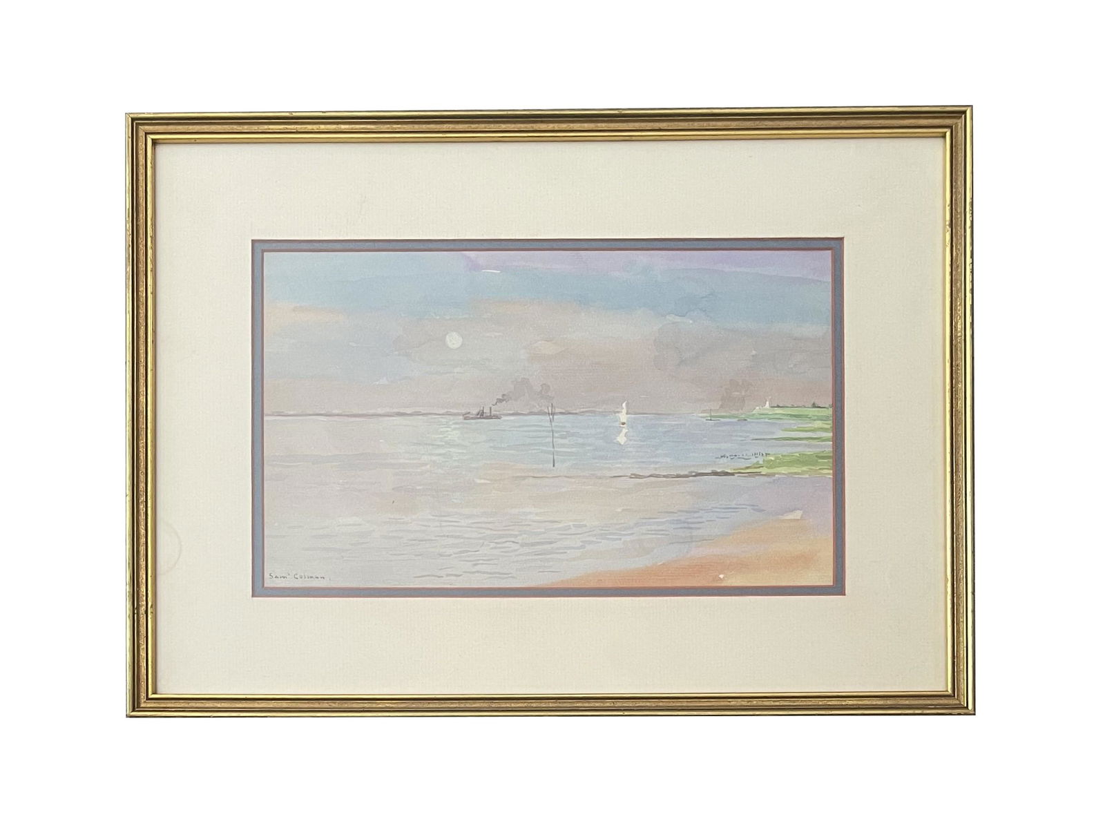 Samuel Colman (1832 - 1920) American: Samuel Colman (1832 - 1920) American Watercolor on Paper Measure 7"in H x 12"in W and 12 3/4"in H x 17 3/4"in W with frame Known for: Landscape, animal, genre and botanical painting Name variants: Sam