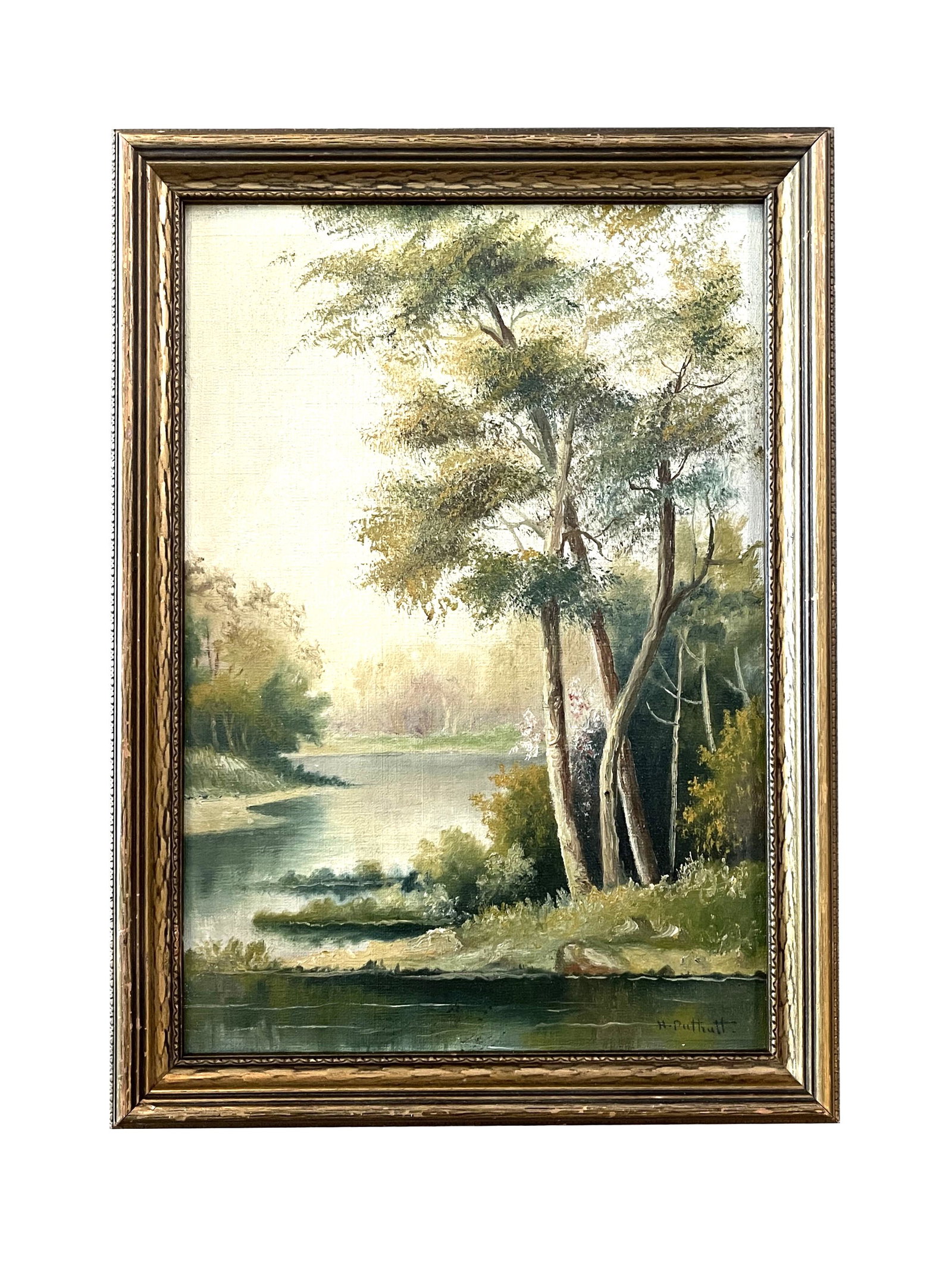 Hanson Duvall Puthuff (1875 - 1972) American: Hanson Duvall Puthuff (1875 - 1972) American Oil on Board Measure 13"in H x 9"in W and 14 1/2"in H x 10 1/2"in W with frame Known for: Desert landscape, portrait and mural painting Biography: Hanson P