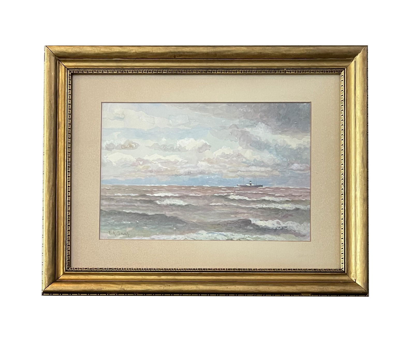 Francis Augustus Silva (1835 - 1886) American: Francis Augustus Silva (1835 - 1886) American Watercolor on Paper Measure 7 1/2"in H x 11 1/4"in W and 13 1/2"in H x 177 1/2"in W with frame Known for: Coastal views, marine and landscape painting Nam