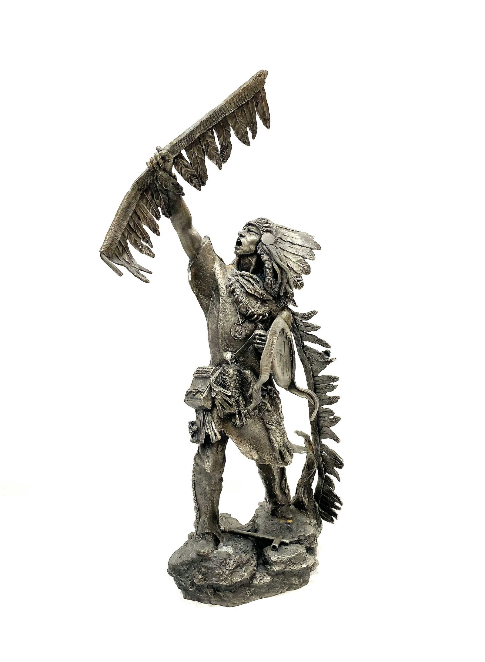 Jim Ponter (20th Century) American: Jim Ponter (20th Century) American Title: Blackfoot Chief Pewter Sculpture Official Issue of The Western Heritage Museum Number 3724 / 4500 Measure 12"in H x 10 1/2"in W x 4"in D