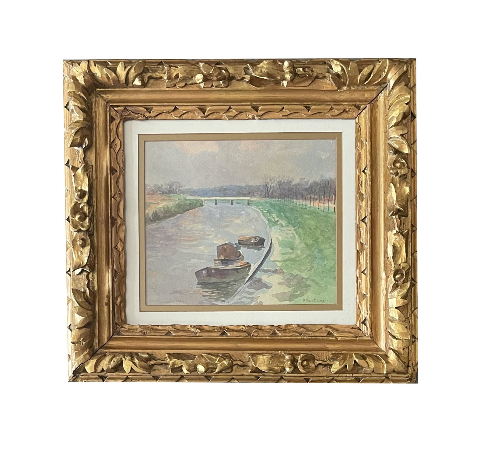 Allen Tucker (1866 - 1939) American: Allen Tucker (1866 - 1939) American Watercolor on Paper Measure 7 1/2"in H x 9"in W and 15 1/2"in H x 17"in W x 2"in D with frame Known for: Landscape, coastal, portrait, figure Biography: Allen Tucke