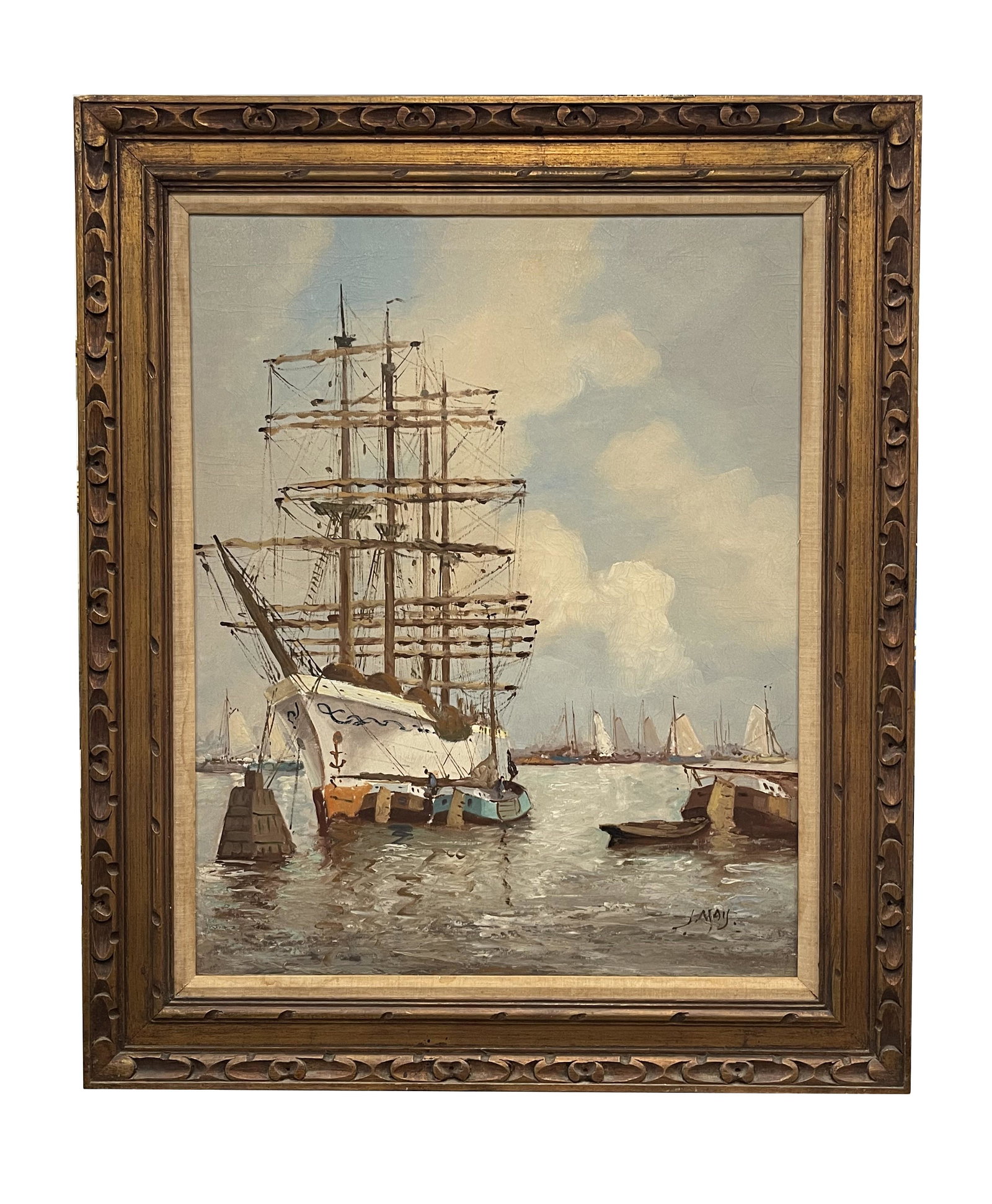 Oil Painting on Canvas of Sailboats - Mystery Artist - Unknown (1 of 6)