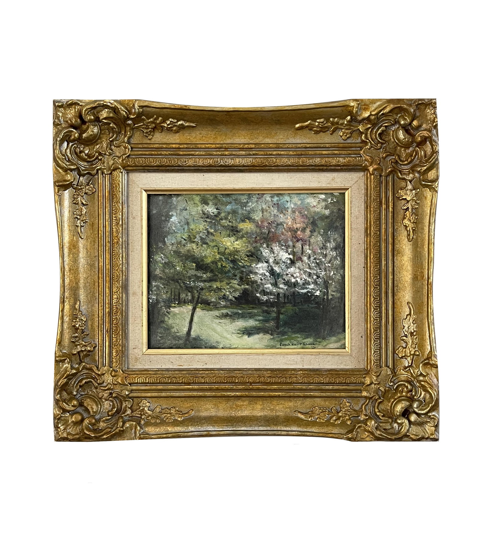 Frank Swift Chase (1886 - 1958) American: Frank Swift Chase (1886 - 1958) American Oil on Board Measure 8"in H x 10"in W and 15 3/4"in H x 17 3/4"in W with frame Known for: Landscape, some marine