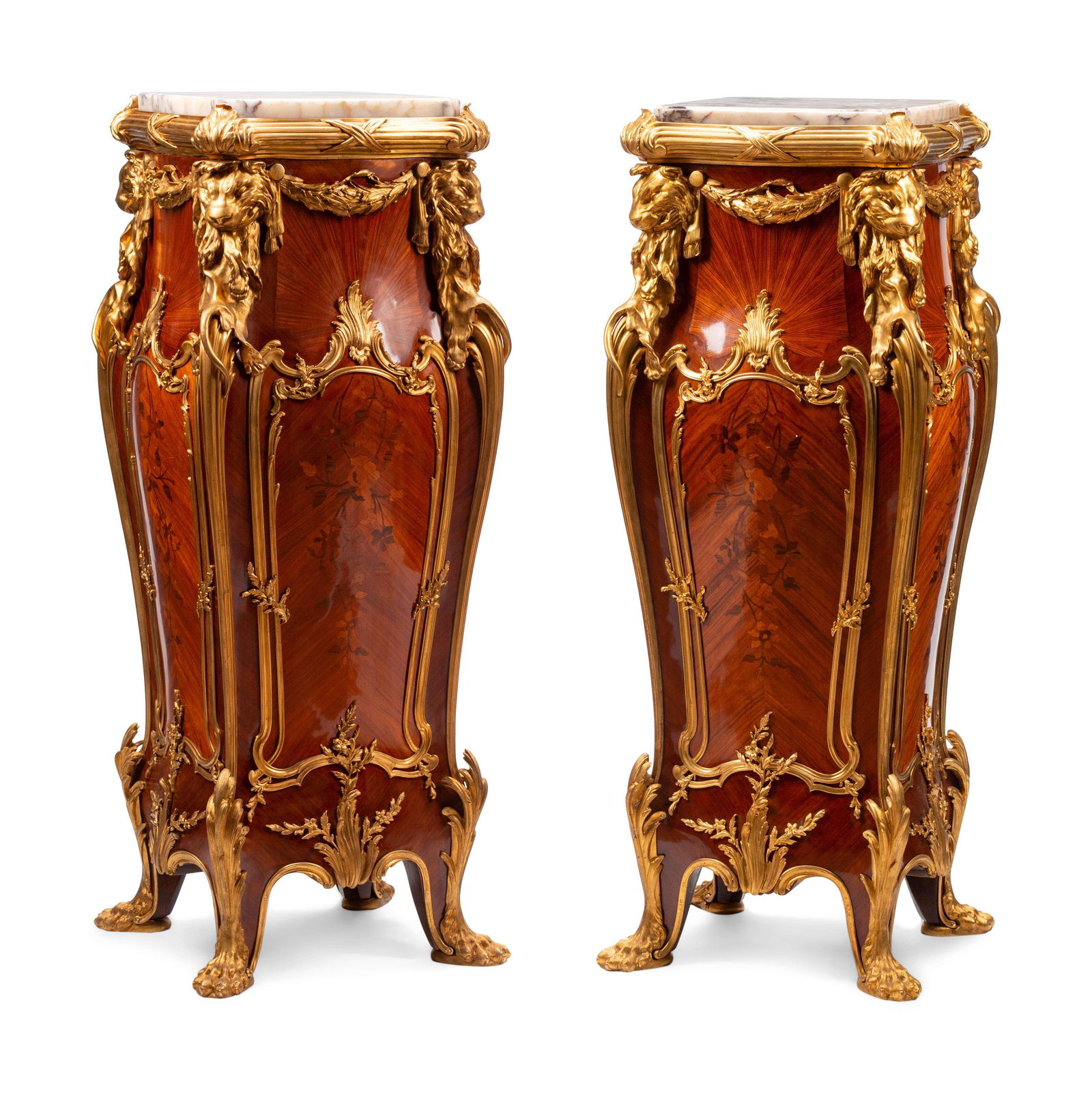Attributed Francois Linke Pair of Gilt Bronze Mounted Marquetry Pedestals (1 of 5)