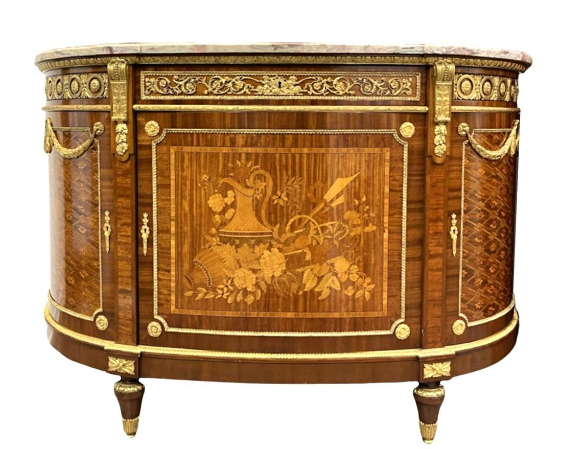 Louis XVI Style Marble Top Bronze Ormolu and Marquetry  Commode (1 of 7)