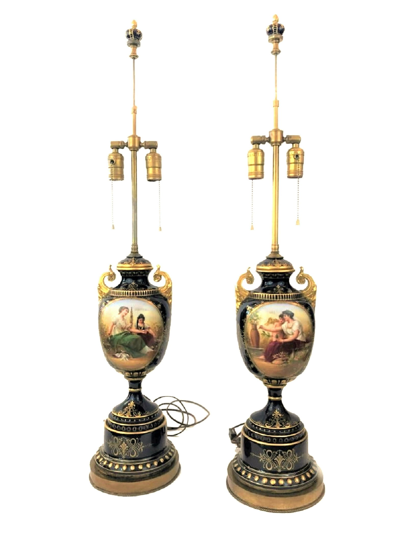 Pair of porcelain Royal Vienna Lamps: Pair of porcelain Royal Vienna Lamps Measure 36"in H lamp and 17"in H vase.