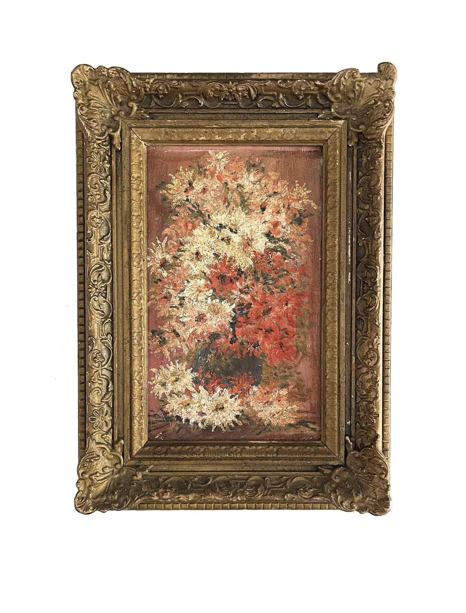 Still Life Flowers Painting Unsigned: Still Life Flowers Painting Unsigned Mystery Artist - Unknown Oil on Masonite Measure 12"in H x 7"in W and 16 1/4"in H x 11 3/4"in W with frame