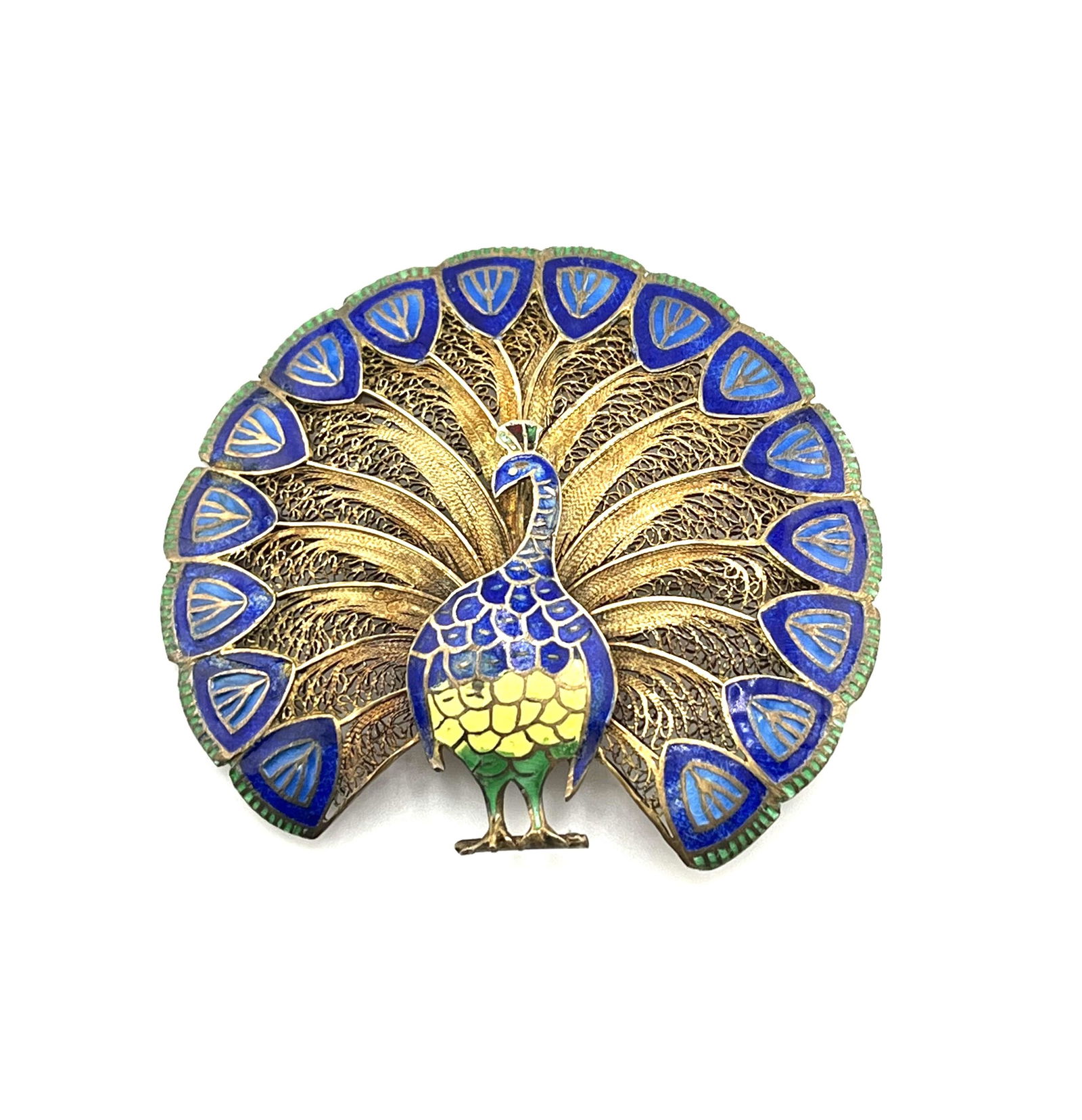 Vintage Sterling Silver Filigree Enamel Peacock Brooch (1 of 3)