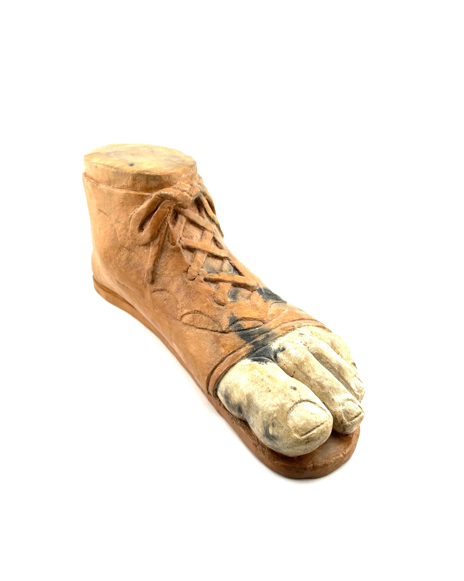 20th Century Roman Terracotta Foot with Sandal: 20th Century Roman Terracotta Foot with Sandal Measure 5"in H x 4"in W x 11 1/2"in D