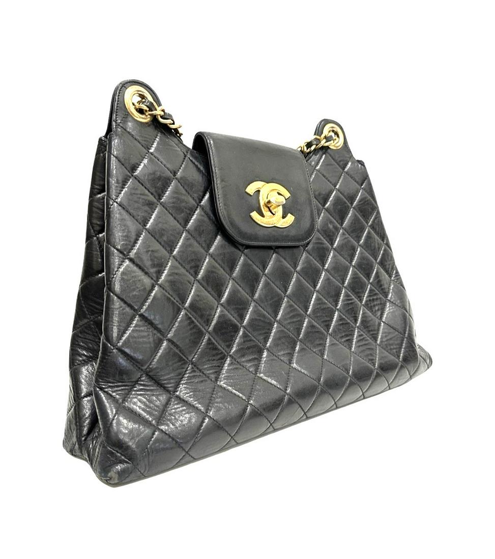Chanel Vintage Lambskin Quilted CC Shoulder Bag Black (1 of 9)