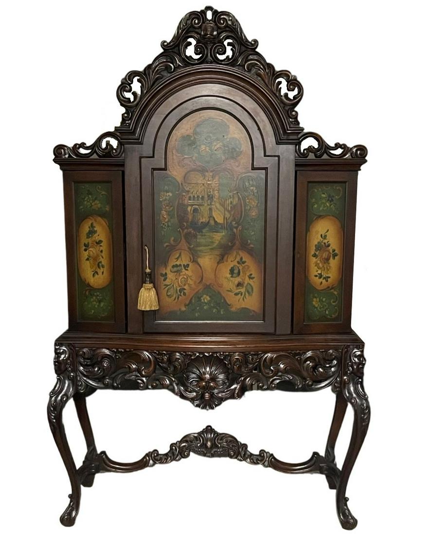 Italian Style Marquetry Inlaid Bar Cabinet: Italian Style Marquetry Inlaid Bar Cabinet Dimension 77"in H x 46"in W x 17 1/2"in D