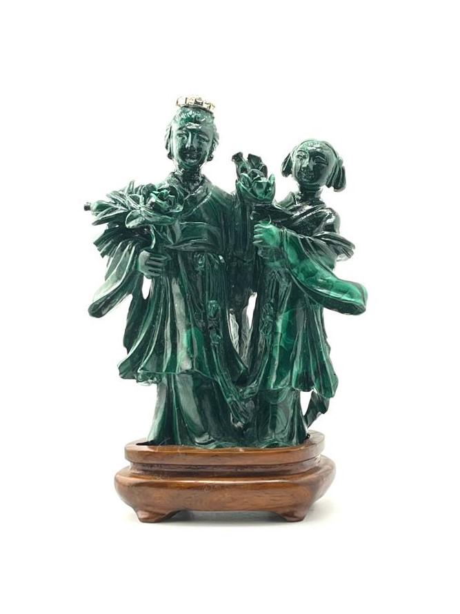 Hand Carved Malachite Sculpture in Wood Base (1 of 3)
