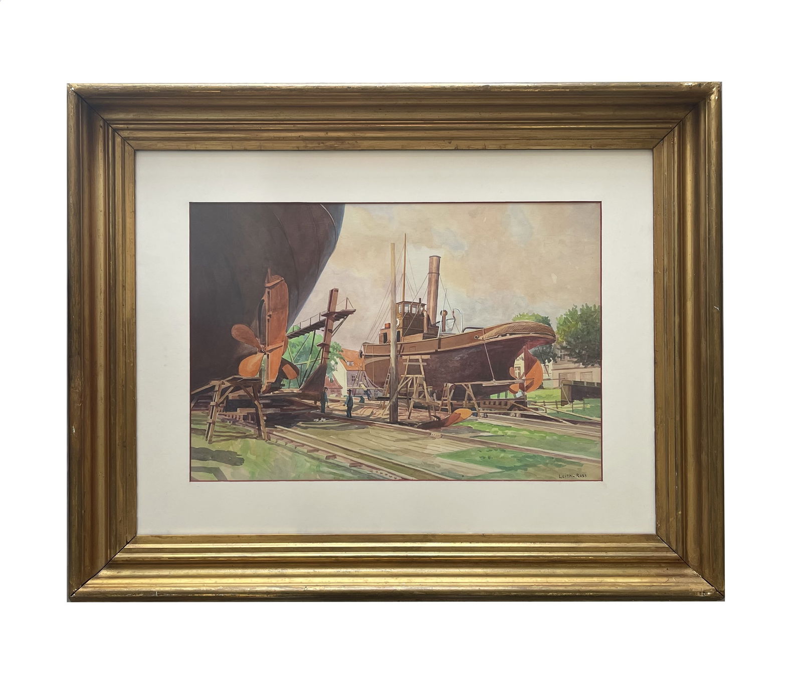 Harry Leith-Ross (1886 - 1973) British: Harry Leith-Ross (1886 - 1973) British Watercolor on Paper Measure 12 1/2"in H x 18 1/2"in W and 23 1/4"in H x 29 1/4"in W x 2 1/4"in D with frame Known for: Landscape, shore-harbor-marine painting Bi