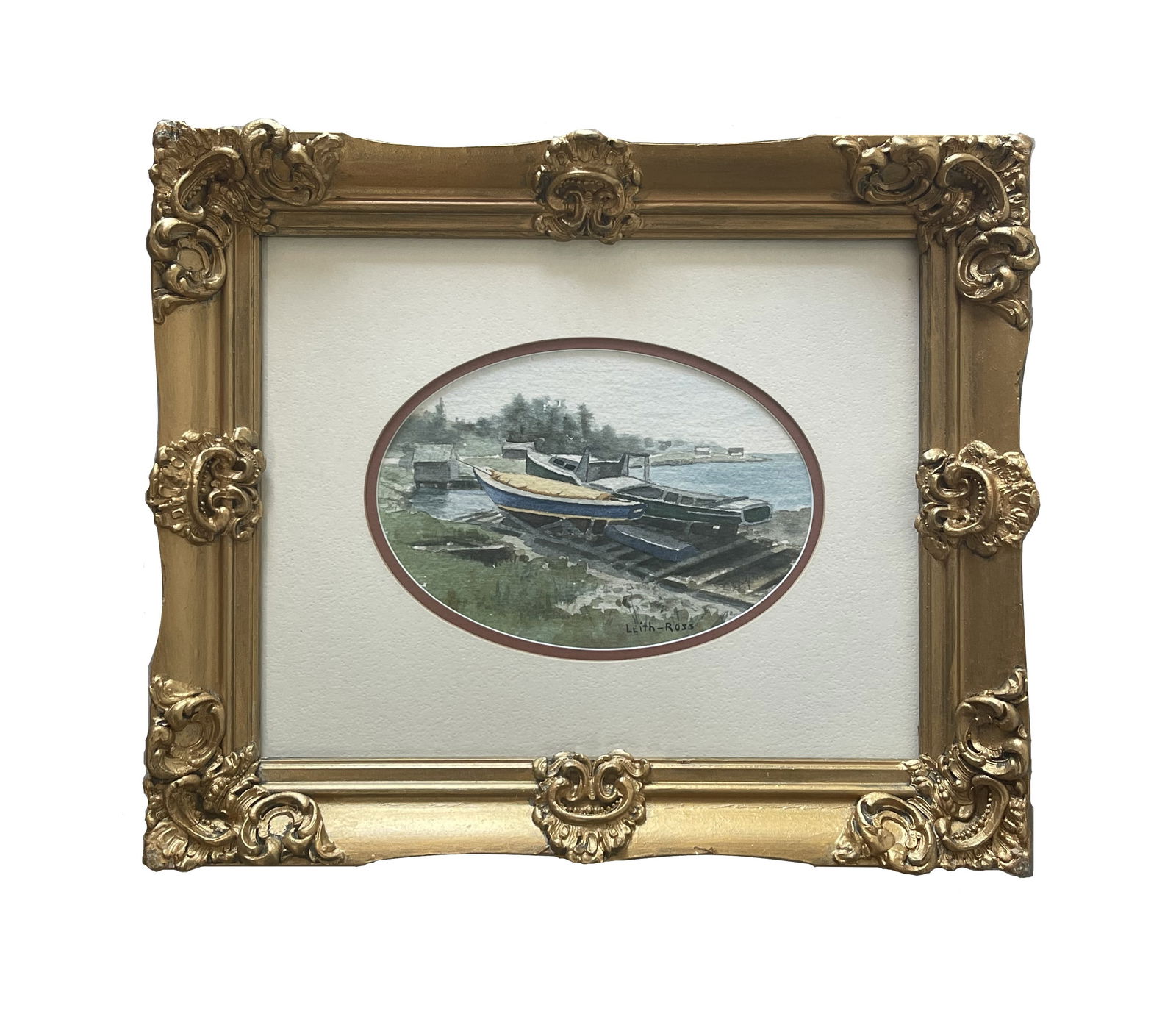 Harry Leith-Ross (1886 - 1973) British: Harry Leith-Ross (1886 - 1973) British Watercolor on Paper Measure 4 1/4"in H x 6 1/2"in W and 10 1/2"in H x 12 1/2"in W with frame Known for: Landscape, shore-harbor-marine painting. Biography: Lands