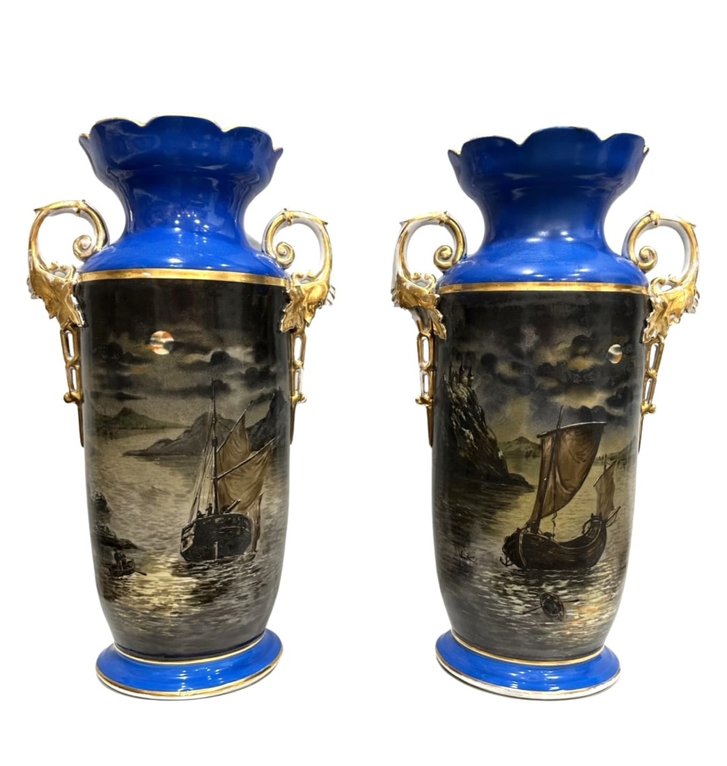 Pair Of Antique Old Paris Nautical Porcelain Vases (1 of 15)