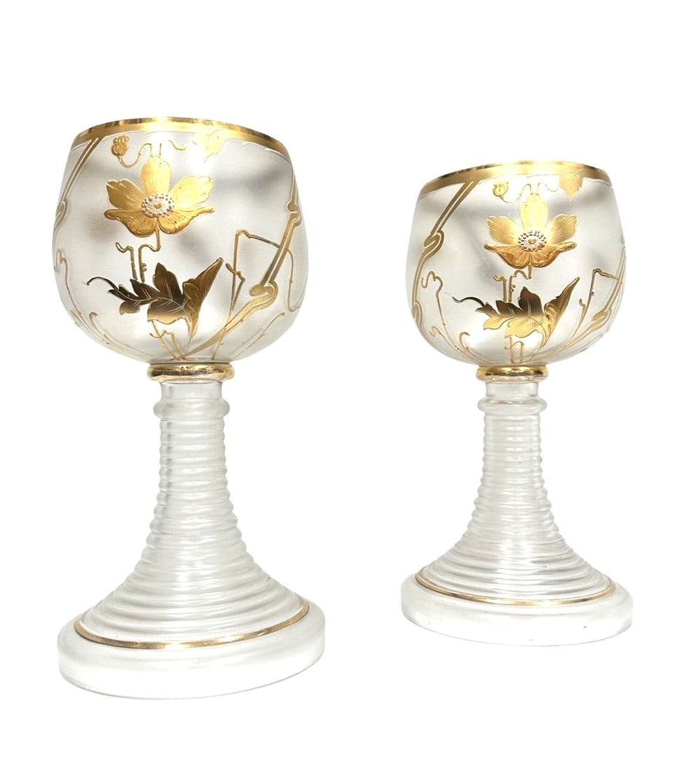Pair of German Free- Blow Gilt Decorated Glass Wines Stems (1 of 3)